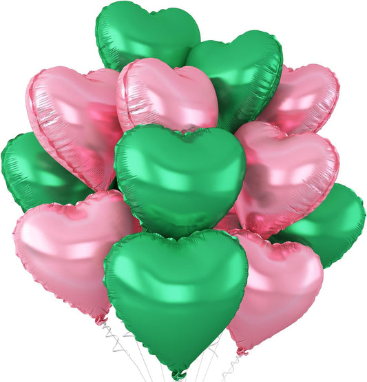 Pink Green Heart Balloons,12Pcs 18Inch Pink Green Heart Shaped Foil Helium Balloons for Witch Themed Birthday Baby Shower Witch Themed Birthday Anniversary Party Decorations