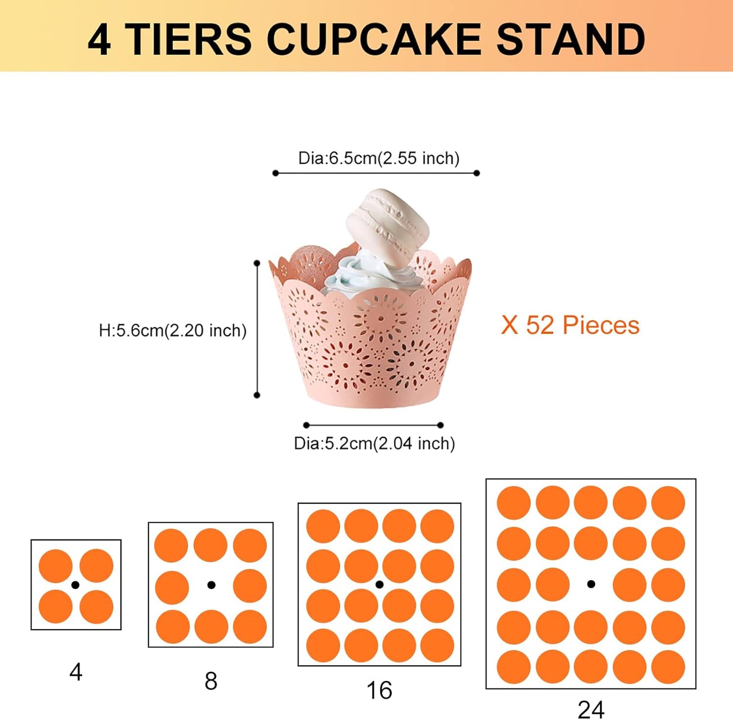 Cupcake Stand, 4 Tier Square Acrylic Cupcake Display Stand Holder, Clear Dessert Pastry Tower for Wedding, Birthday, Theme Party, Baby Shower