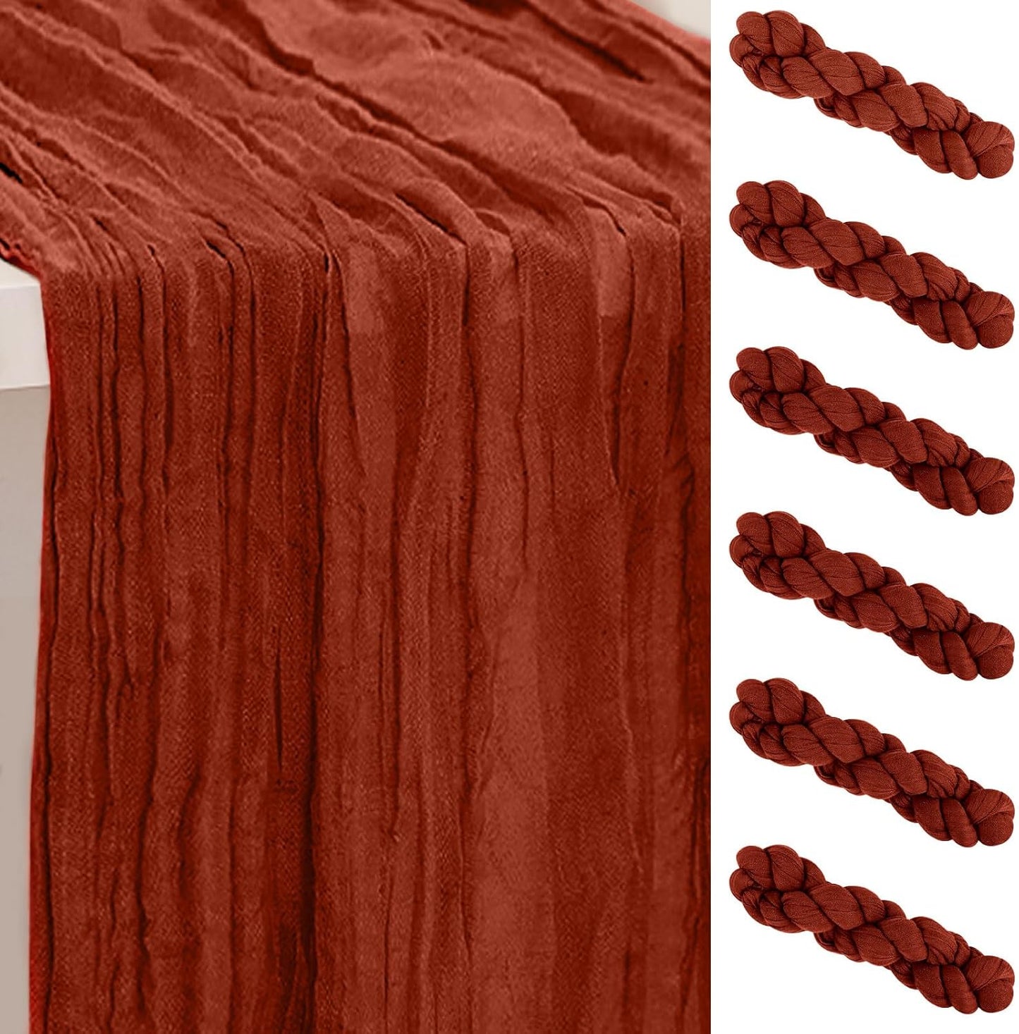 6 Pack Terracotta Cheesecloth Table Runner 35x120 Inch 10Ft Rustic Gauze Cheese Cloth Thanksgiving Table Runner Sheer Cheesecloth Table Runners for Wedding Party Bridal Shower Decoration