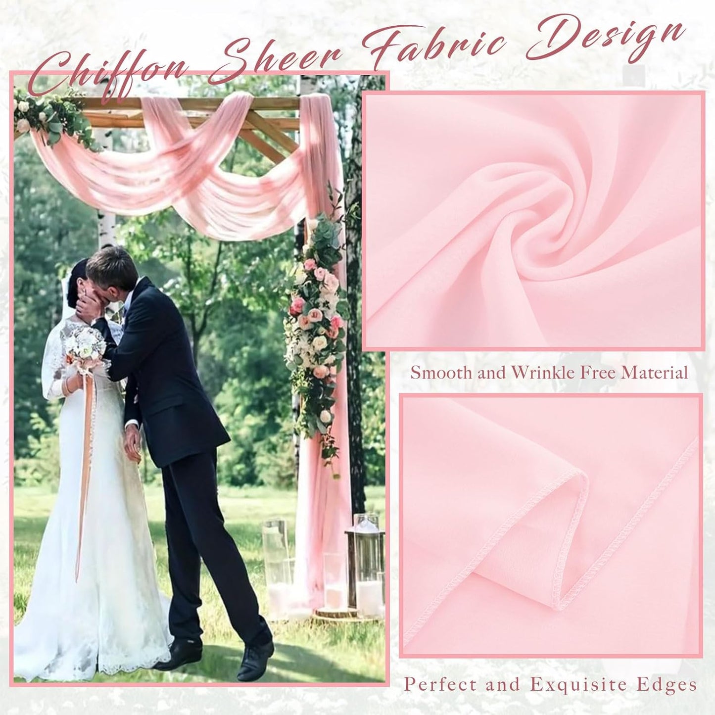 2 Panels Wedding Arch Draping Fabric 20Ft Length x 28" Width Light Pink Arch Drapes Chiffon Fabric Sheer Curtains Backdrop for Party Bridal Decor Wedding Ceremony Ceiling Stage Reception Decorations