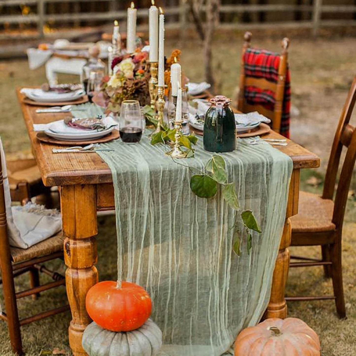 Hahuho Sage Green Cheesecloth Table Runner 10ft, Gauze Boho Rustic Table Runners for Wedding Birthday Party Baby Shower Decorations（6 Pack , 35x120 Inches）