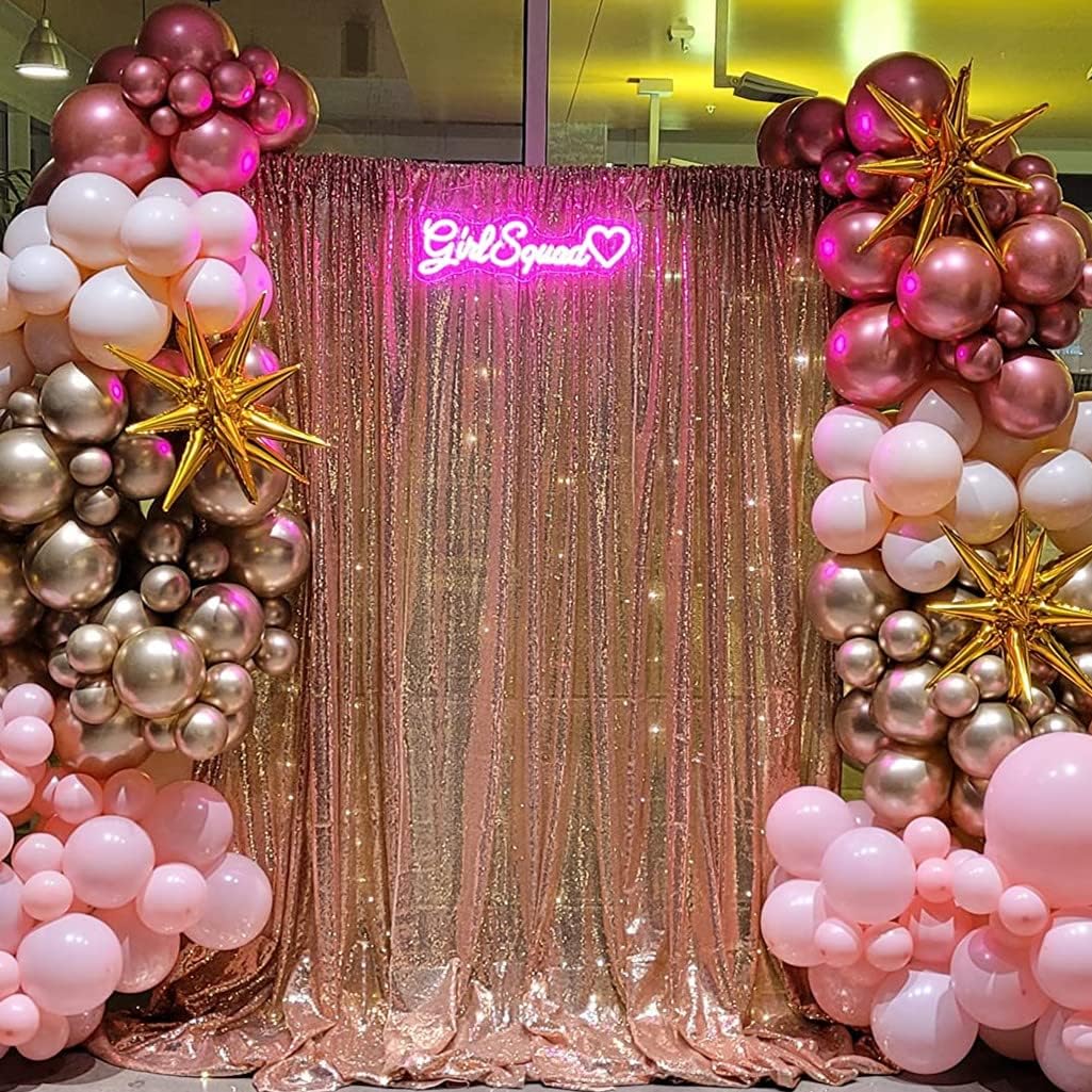 Poise3EHome 5FT x 7FT Rose Gold Sequin Photography Backdrop Curtain for Party Decoration, Rose Gold