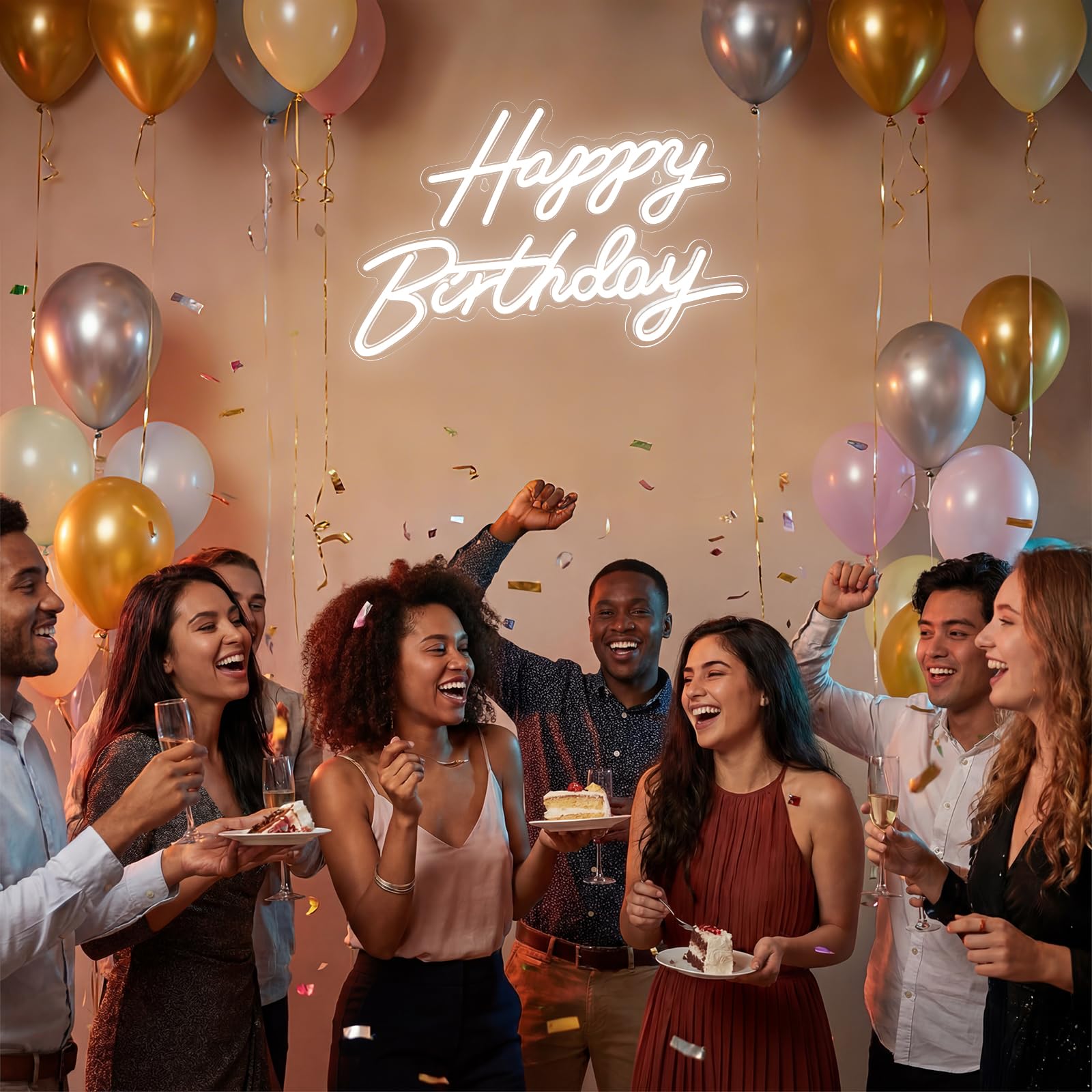 Happy Birthday Neon Sign for Wall Decor, LED Happy Birthday Light Up Sign, Dimmable LED Birthday