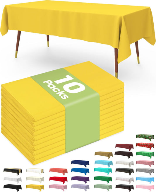 Pureegg Plastic Table Cloth Disposable 10 Pack, 54 x 108 Inch Table Cloths, Easter Party, Decorative Tablecloths, Rectangle, Lemon, Pastel Plastic Cover, Leakproof & Sturdy, Yellow
