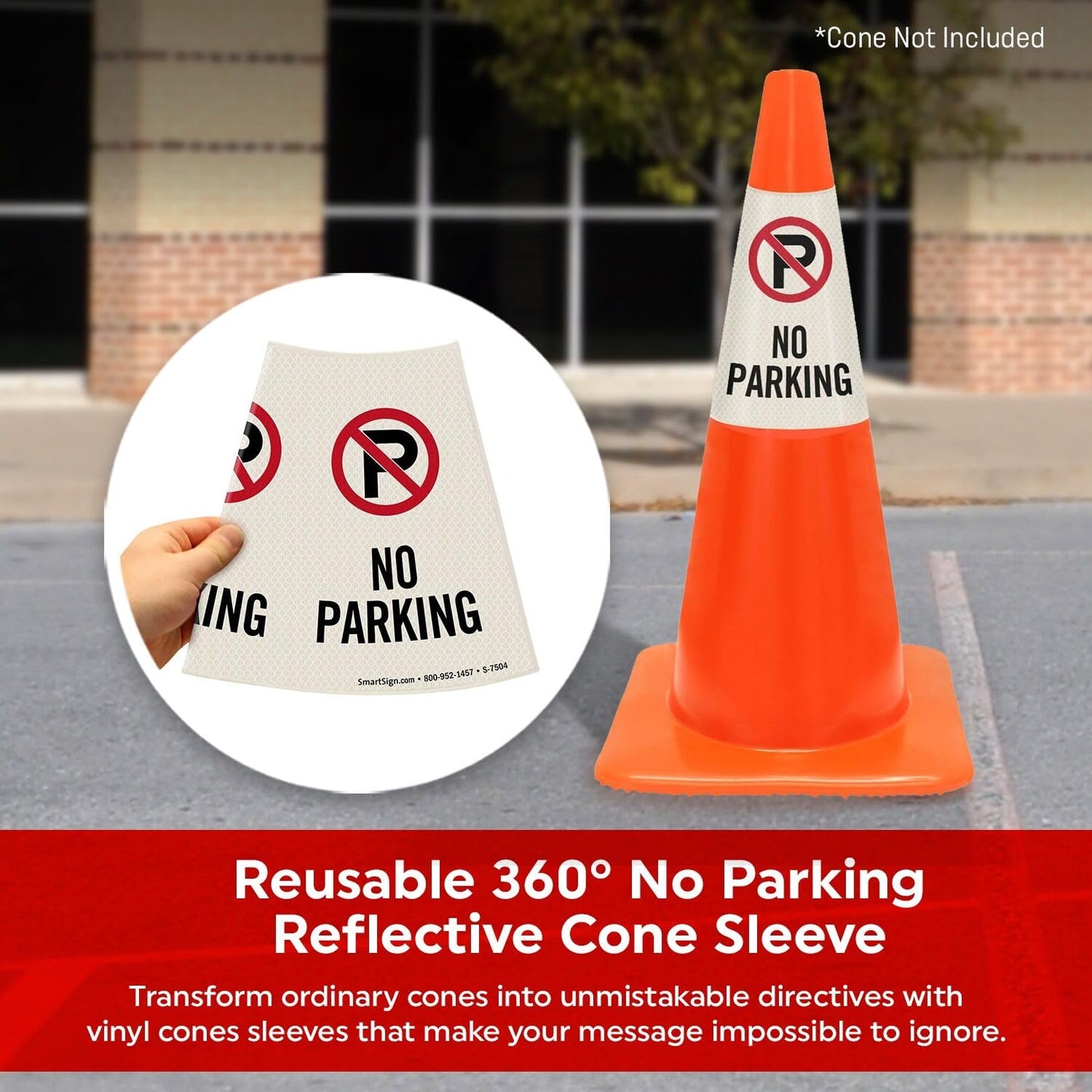 SmartSign No Parking Cone Message Sleeve, Bright Reflective [Cone Not Included]