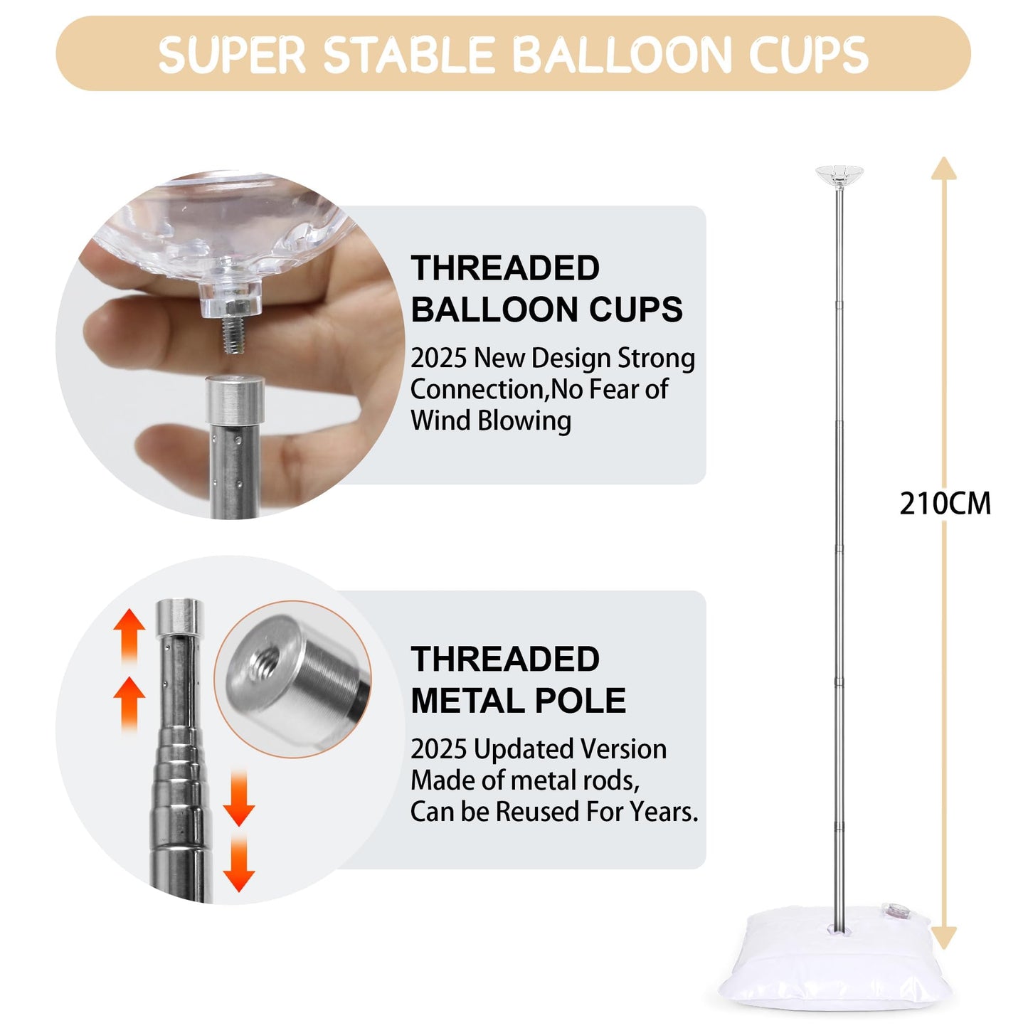 Toosci 2 Sets Balloon Column Stand Kit with Reusable Metal Telescopic