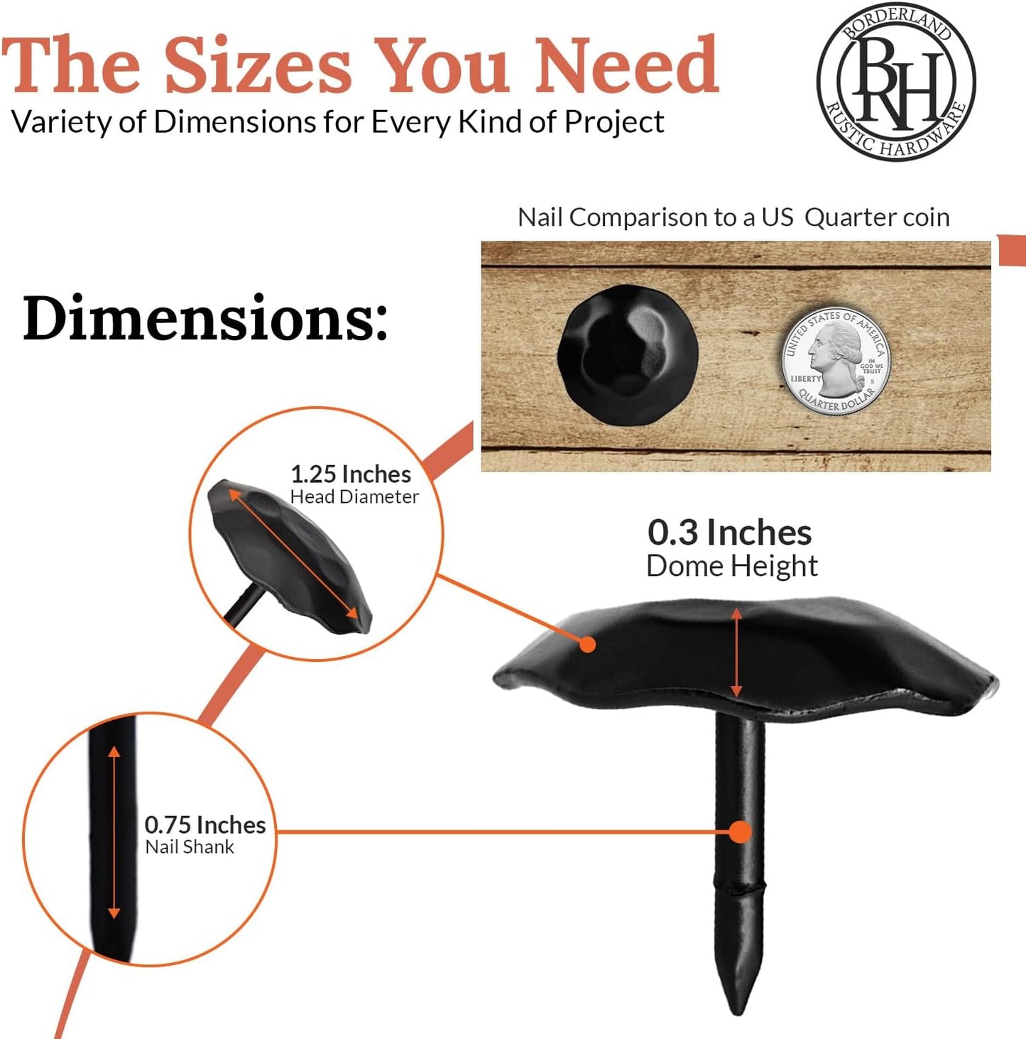 10 Pack 1.25" Round Head Iron Clavos Decorative Nails – Black – Handmade Rustic Round Fasteners for Farmhouse Shutters, Faux Wood Beams, Barn Doors, Shutters, Gates – Ornamental Wood Accent