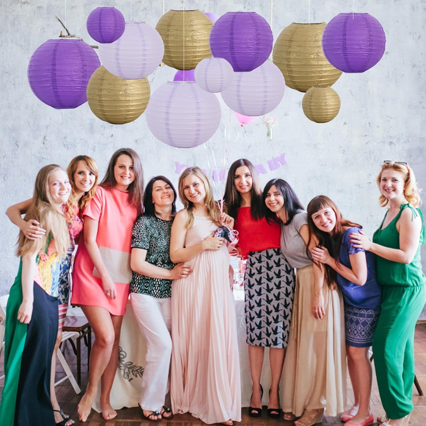 BEISHIDA 16 Pcs Purple Gold Paper Lanterns,Hanging Decorative Chinese Japanese Round Paper Lantern Lamp for Graduation Bachelorette Birthday Party Decoration