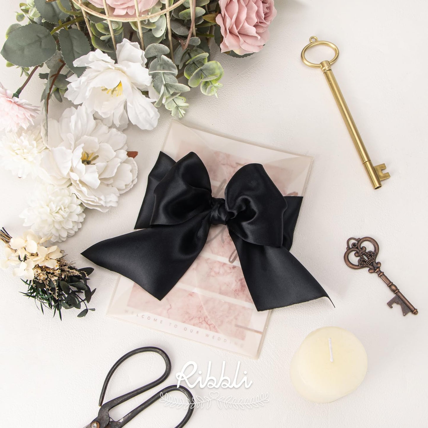 Ribbli Black Double Faced Satin Ribbon, 3” x Continuous 10 Yards,Use for Bows Bouquet,Gift Wrapping,Floral Arrangement,Wedding Decoration