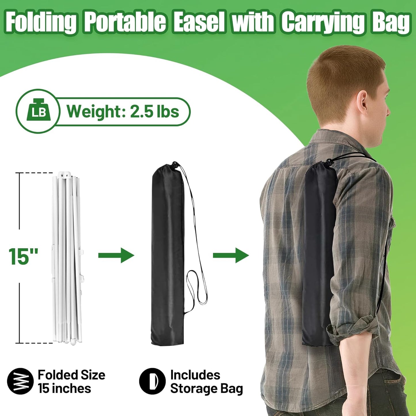 6 Pack White Easel Stand for Sign - 63" Adjustable Folding Floor Easels for Wedding Sign, Welcome Sign, Poster, Picture, Painting - Lightweight Portable Display Easels with Bags, Holds 5 lbs