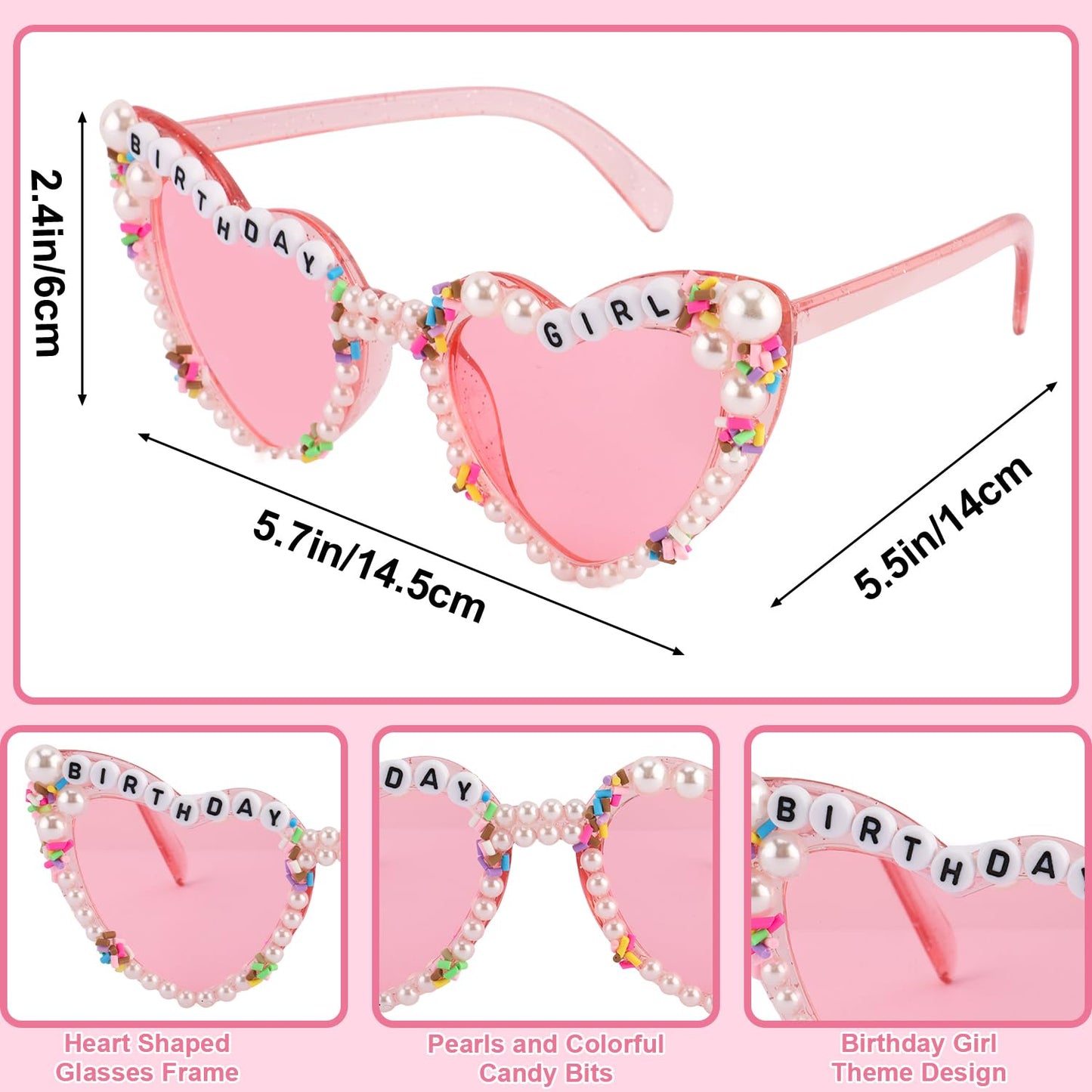 Atoden Birthday Girl Sash Glitter Headband Tiara Crown Sunglasses Pink Happy Birthday Decorations