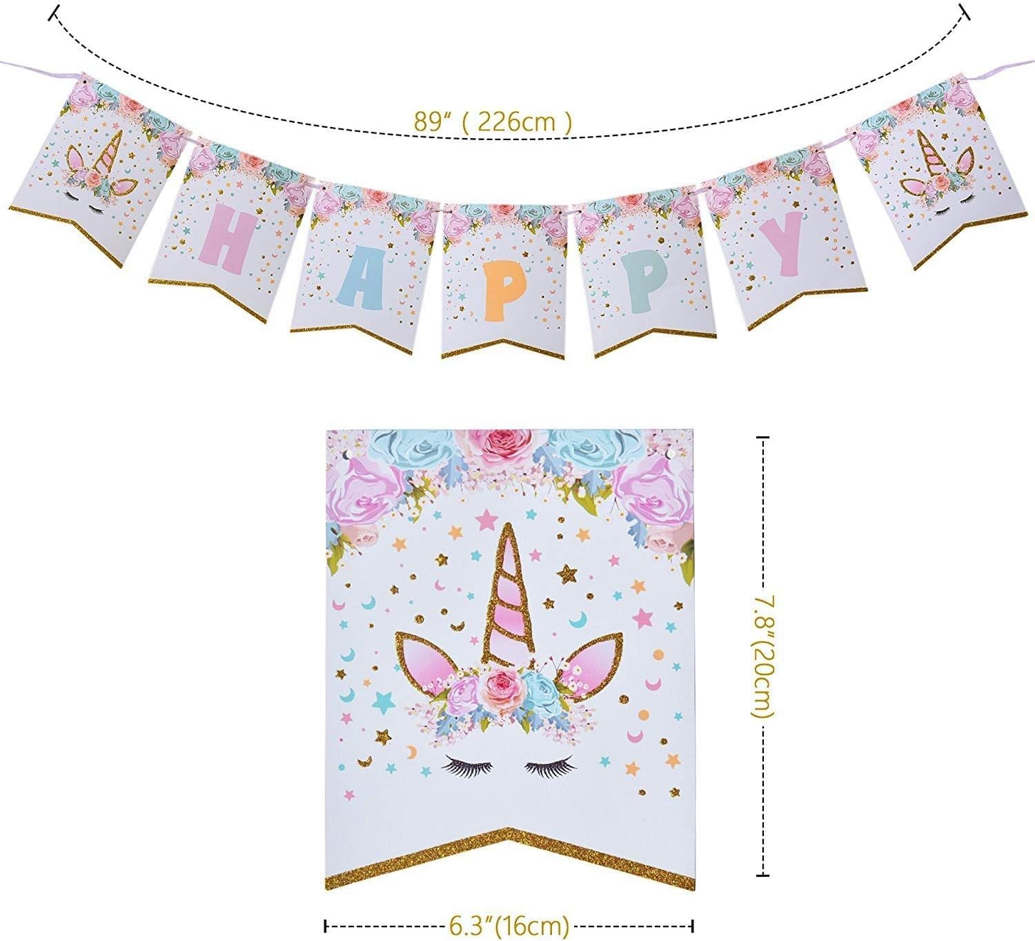 Kocici Unicorn Birthday Decorations, Rainbow Unicorn Party Supplies with Banner and Hanging Swirls