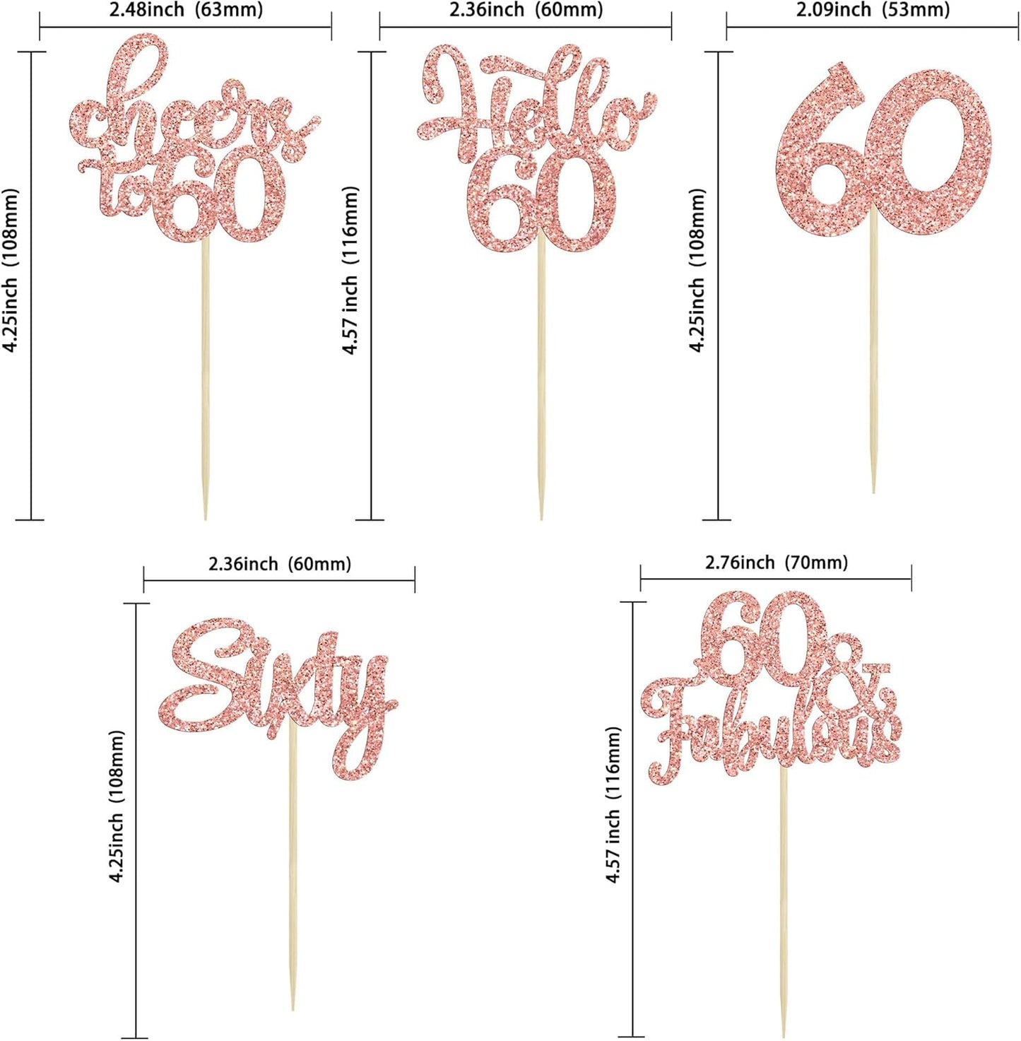 30Pcs Happy 60th Birthday Cupcake Toppers Rose Gold Glitter Sixty Cake Toppers Cheers to 60 Years Old Birthday Cupcake Picks for 60th Birthday Anniversary Party Cake Decorations Supplies