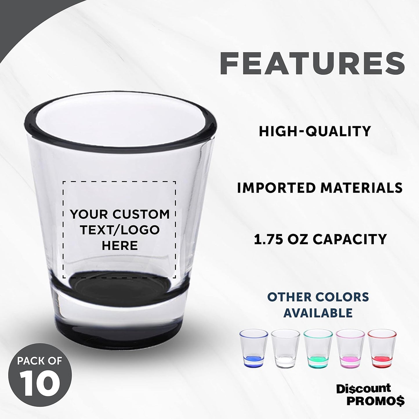 Custom Shot Glasses 1.75 oz. Set of 10, Personalized Bulk Pack - Great for Wedding Favors, Bachelorette Party Decorations, Party Fovors, Color Bottom - Black