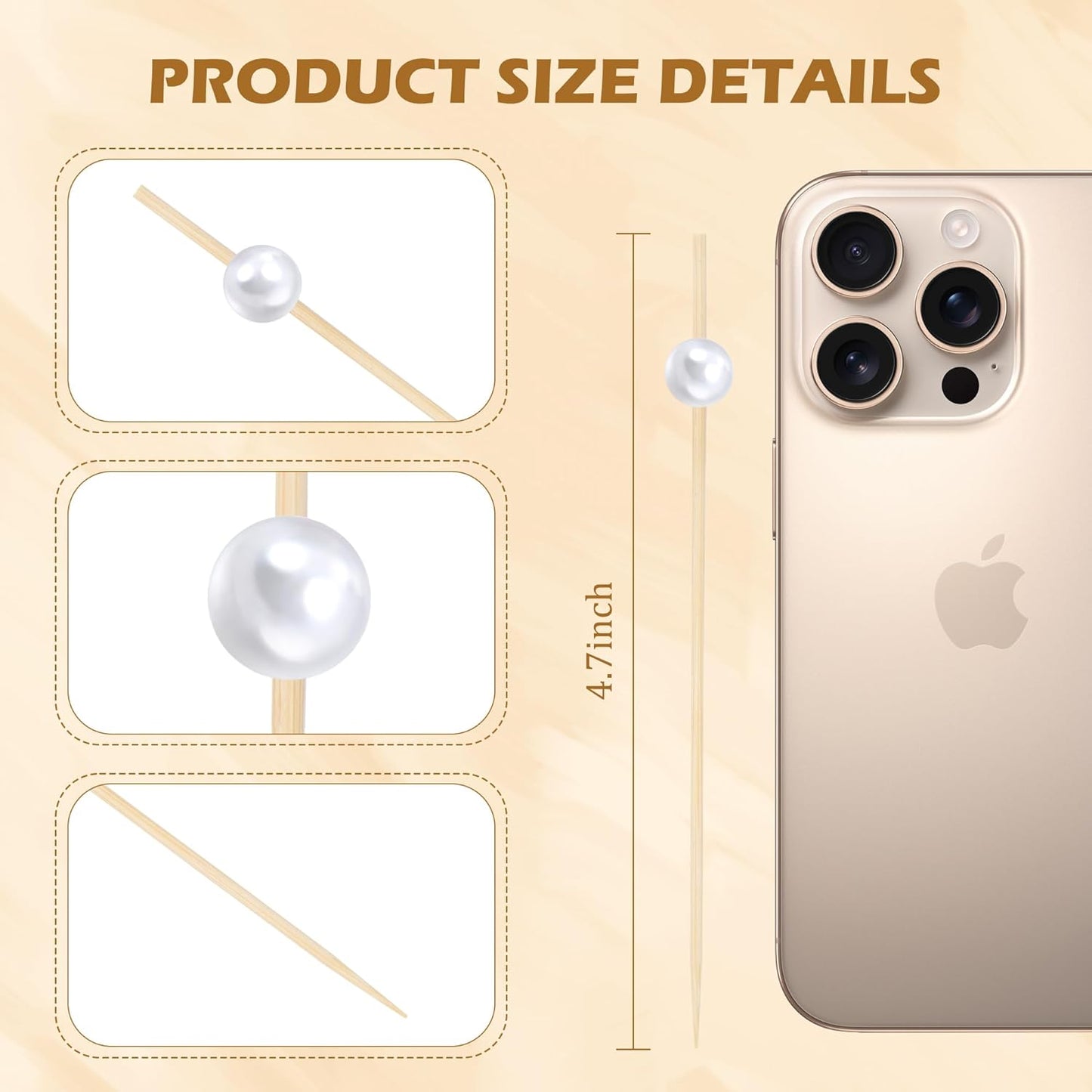 300Pcs Fancy Toothpicks for Appetizers,4.7Inch White Pearl Cocktail Picks For Drinks,Bamboo Appetizer Skewers for Charcuterie Boards Accessories,Martini, Sandwich,Desserts,Fruit