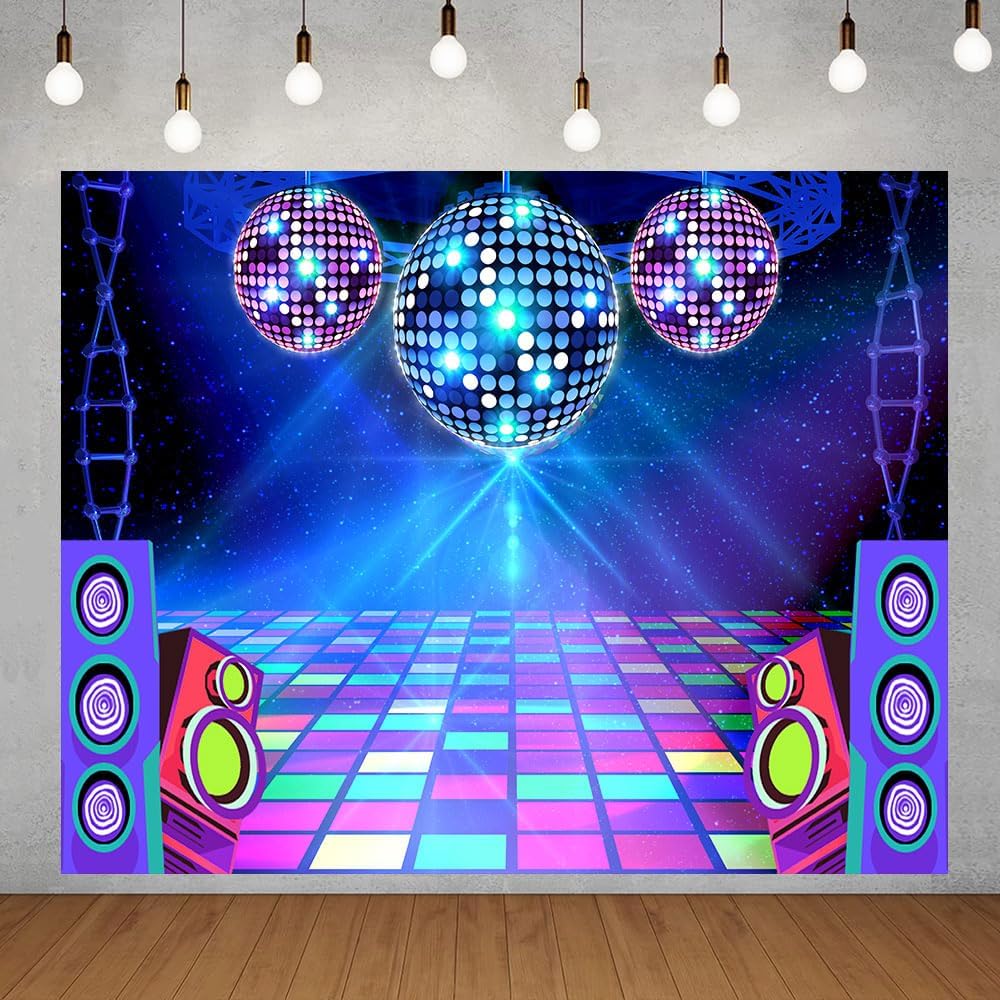 Dance Party Backdrop Retro 80s 90s Theme Stage Dance Ball Music Birthday Party Decoration DJ Photography Background 10 x 8 ft for Baby Shower Picture Photo Shoot Polyester Fabric