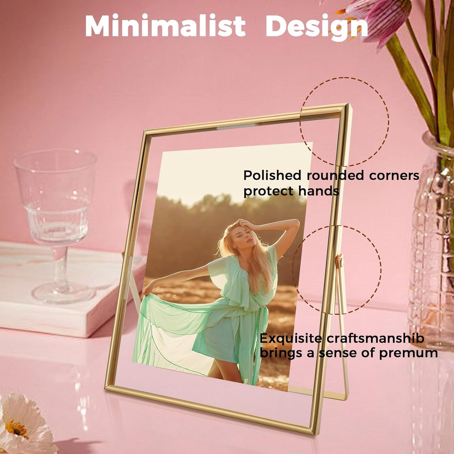 Gold Floating Frame (8×10 inches, Vertical), For Picture 7x9, 6x8, 5x7, Tabletop Photo Frames, Classy Gift For Anniversary, Birthday or Wedding, Home or Office Décor