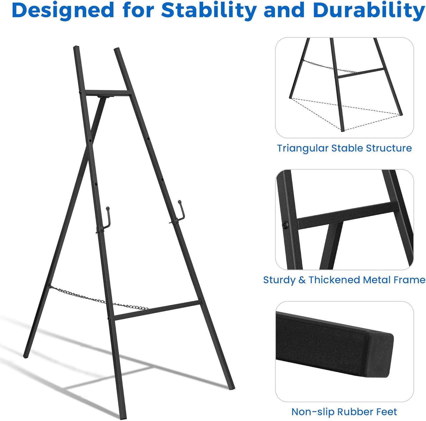 ARTASY 57" Black Easel Stand for Wedding Signs, Posters, Portable Artist Easel for Painting Canvas, Display Easel for Home and Office