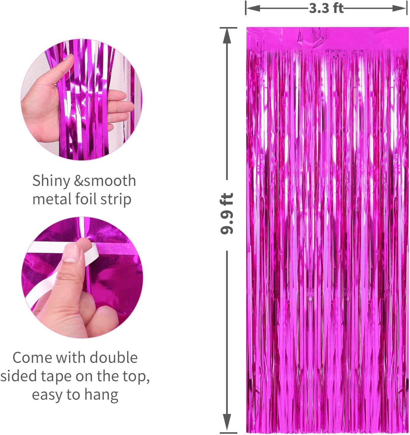 Crosize 2 Pack 3.3 x 9.9 ft Hot Pink Foil Fringe Backdrop Curtain, Streamer Backdrop Curtains, Streamers Birthday Party Decorations, Tinsel Curtain for Parties, Photo Booth Backdrops, Party Décor