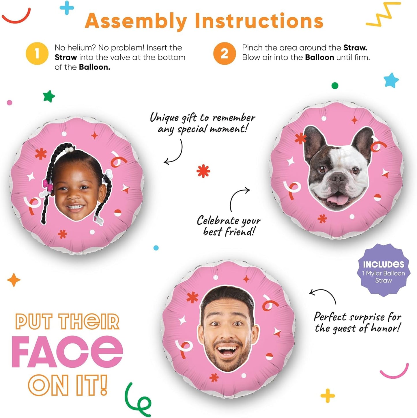 Big Dot of Happiness Personalized Fun Face Photo Pink Balloons, Custom Birthday Balloons, Girl Baby Shower Decorations, Bachelorette Party Decor, Circle Double-Sided Mylar Balloon, 1 Piece