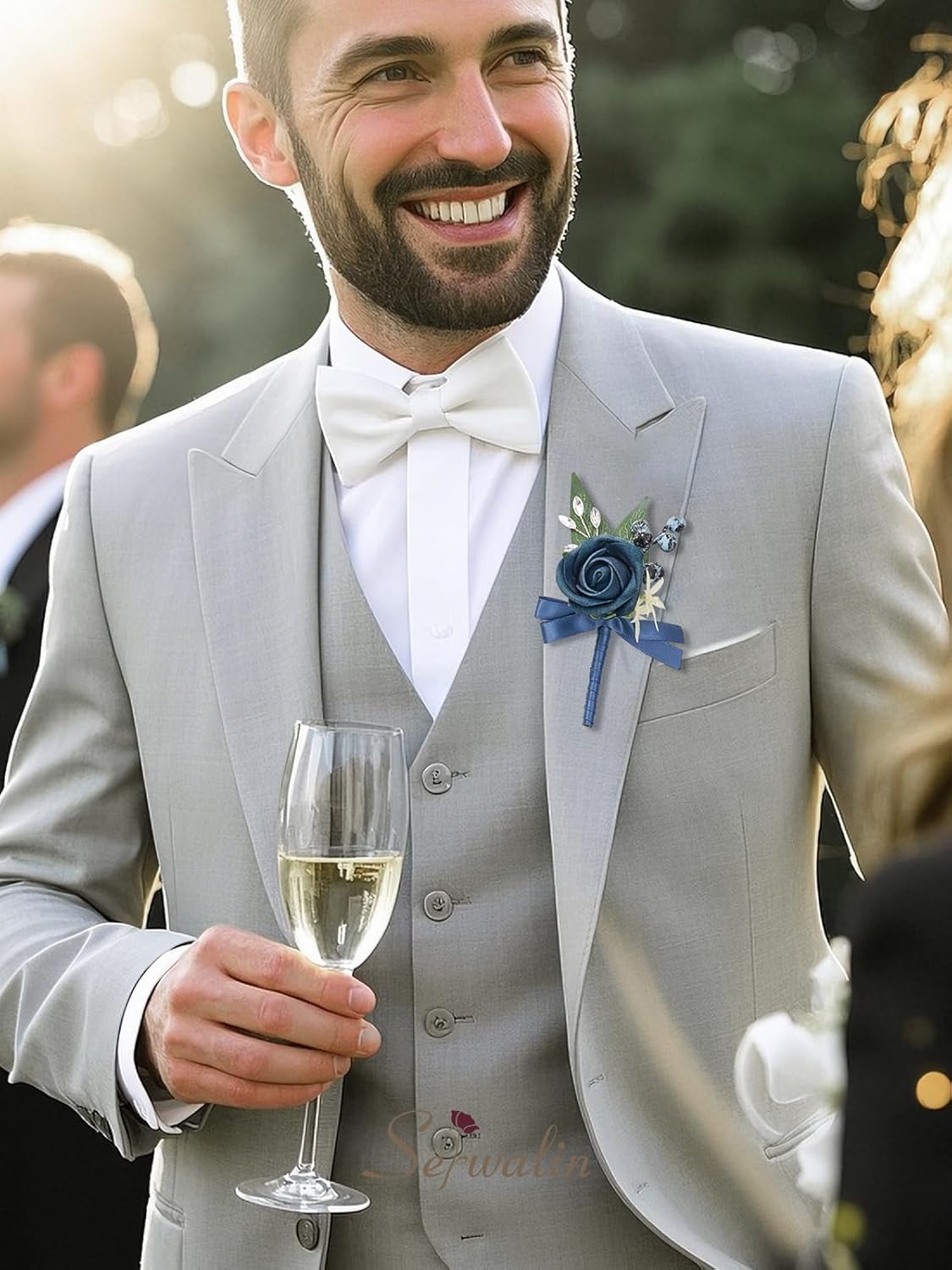 Serwalin 10Pcs Boutonniere for Men, Blue Groom and Best Man Boutonniere, Artificial Flowers for Wedding Decor Prom Homecoming Ceremony Anniversary Formal Dinner Party