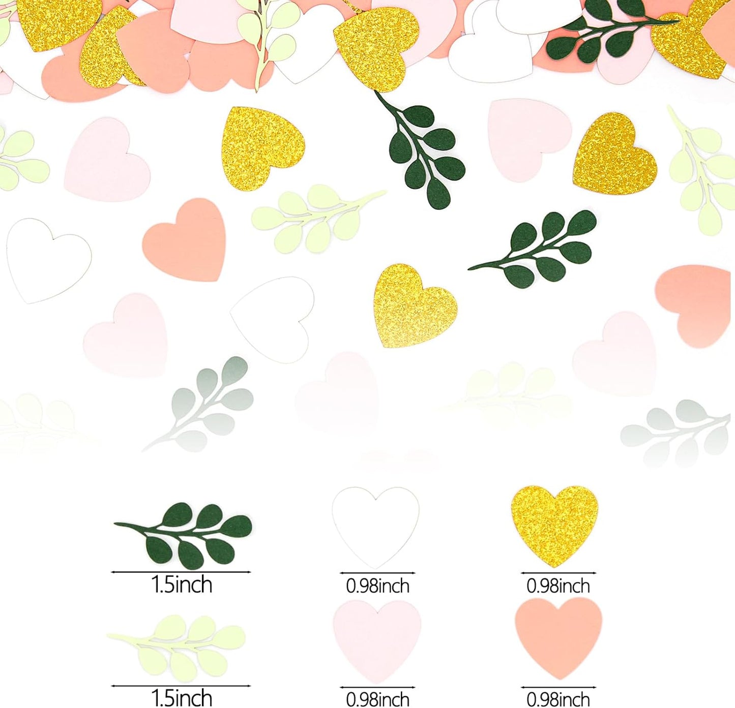 200PC Heart Wedding Confetti Greenery Eucalyptus Table Scatters for Pink and Sage Green Bridal Shower/Birthday/Baby Shower/Bachelorette Party Decoartions