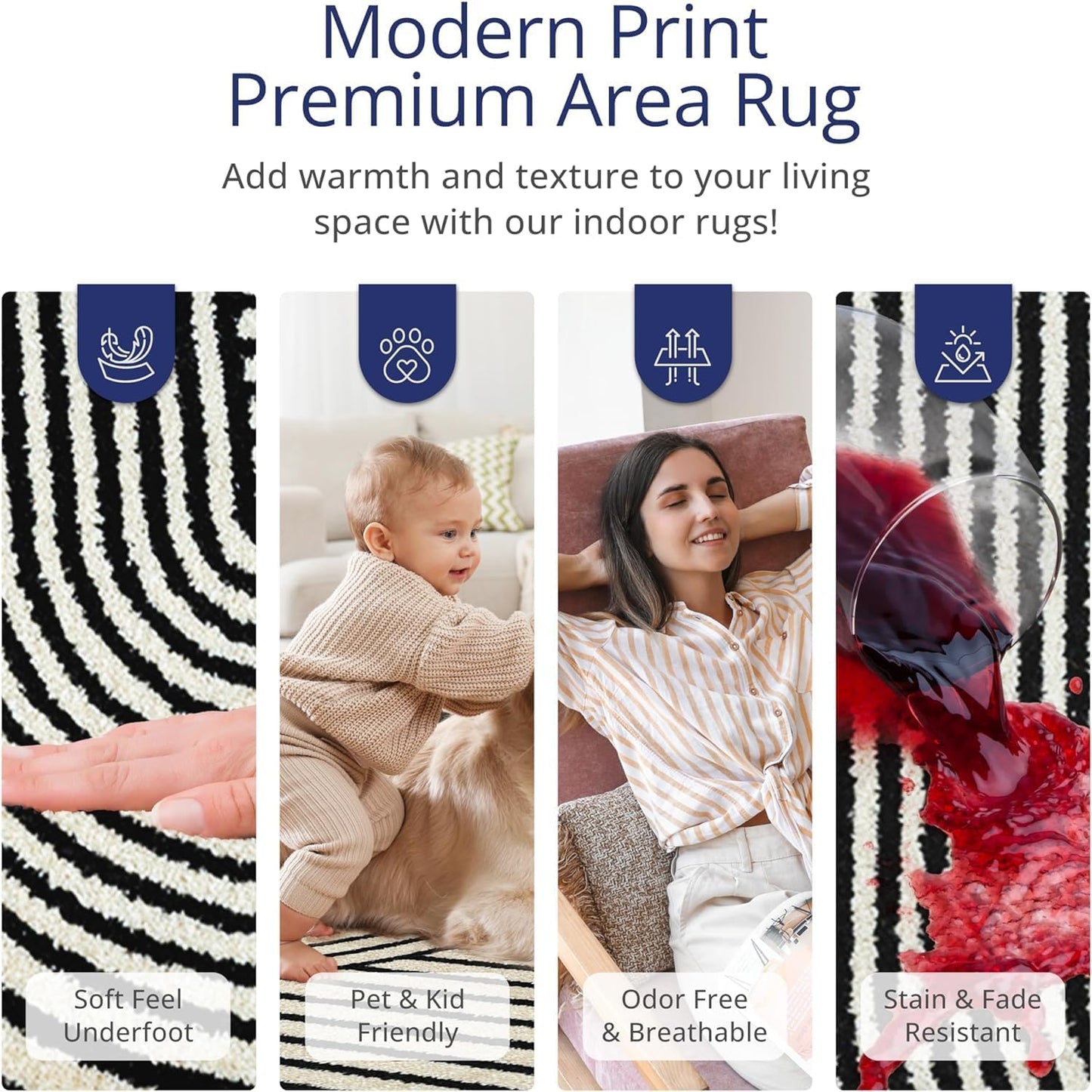 Abani Nuevo Collection Area Rug - Mid-Century Black and White Arch Knot Design - 2' x 3' - for Living Room, Bedroom & Office