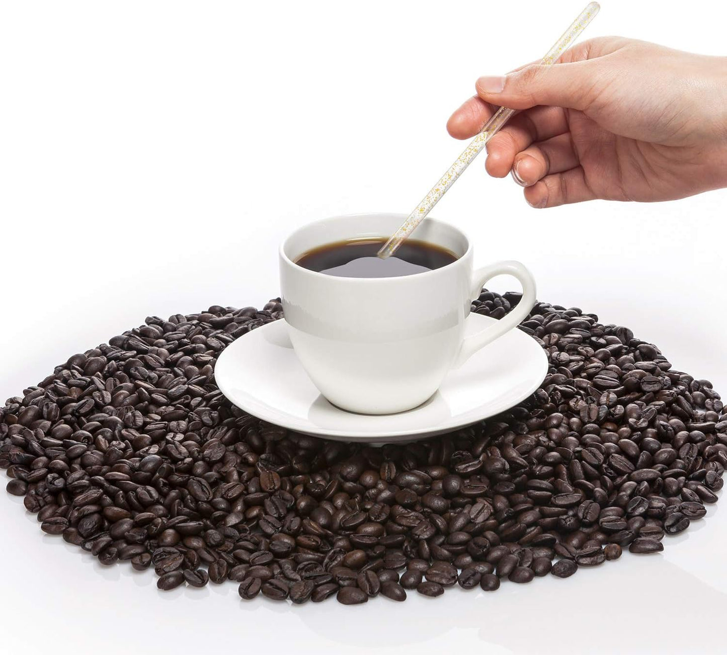 Honoson 100 Pieces Disposible Plastic Round Top Crystal Swizzle Sticks (Gold)