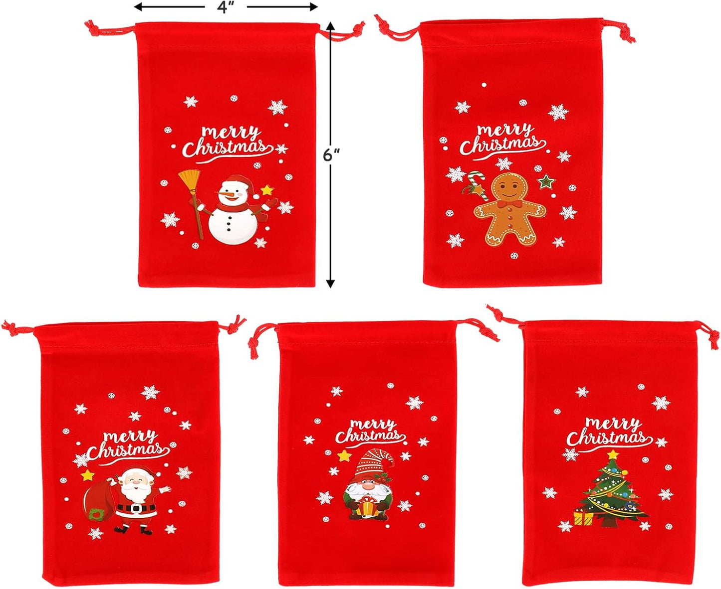 Tapleap Velvet Coth Christmas Bags with Drawstring, 50Pcs 4x6 for Wrapping Christmas Party Favors or Gifts for Friends, Small Bussiness, Palm Crosses, Customers