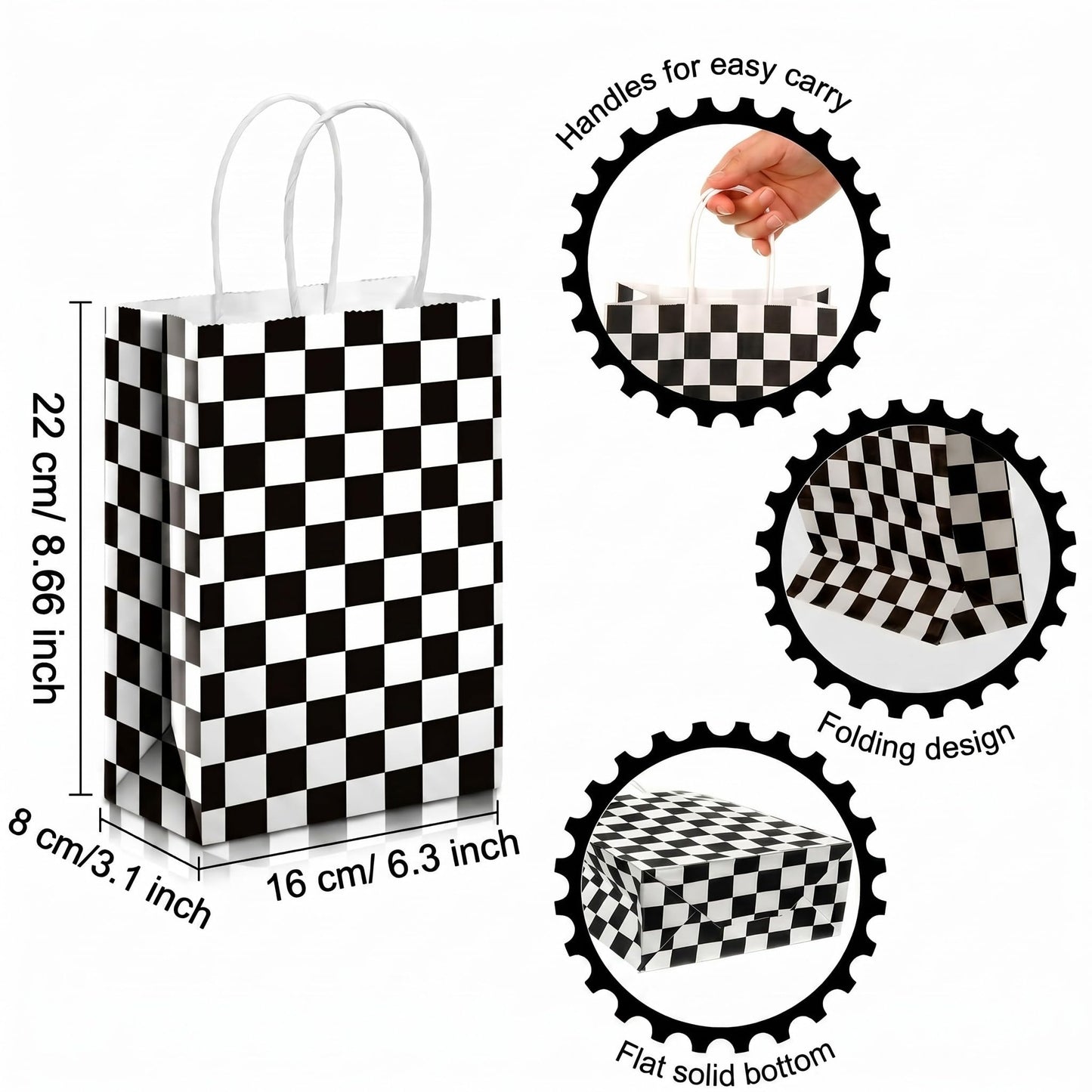 Epakh 16 Pcs Race Car Party Favor Bags, Checkered Flag Treat Bags