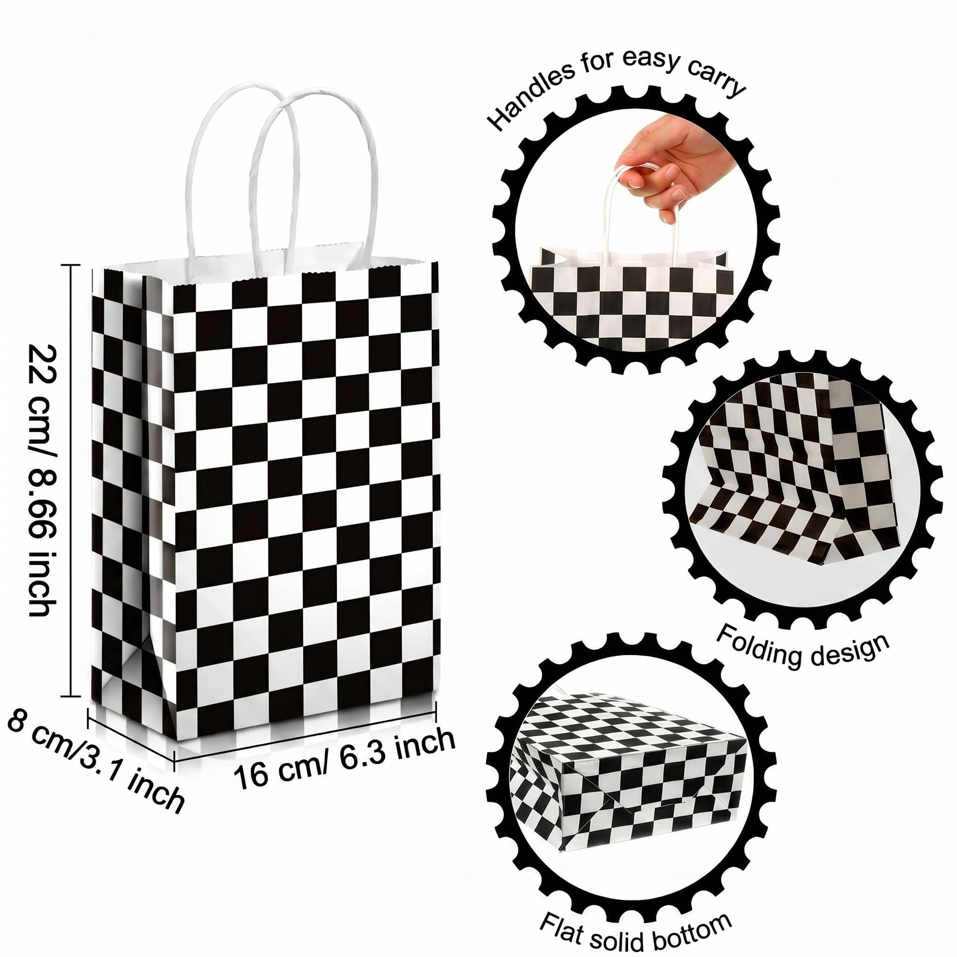 Epakh 16 Pcs Race Car Party Favor Bags, Checkered Flag Treat Bags