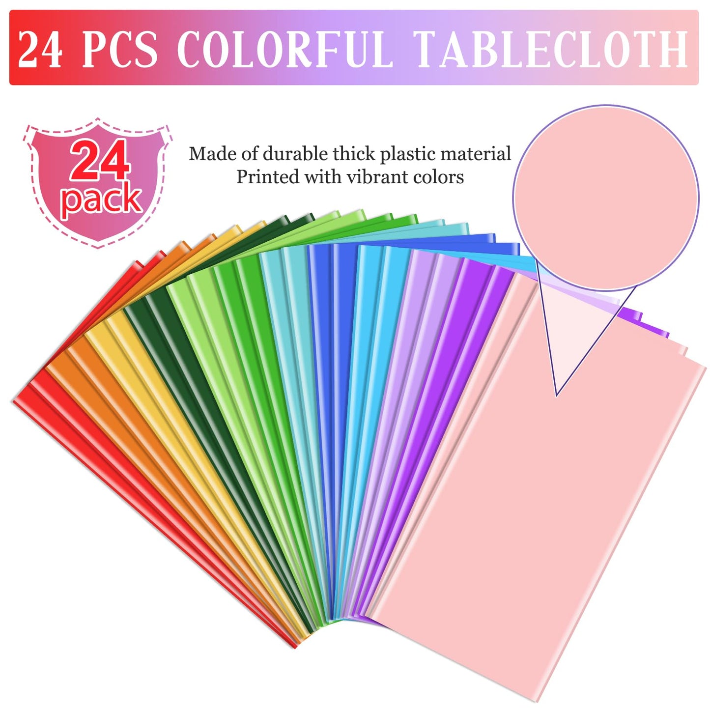 24 Pack Mix Color Plastic Tablecloth Disposable Plastic Rainbow Tablecloth Colorful Rectangle Table