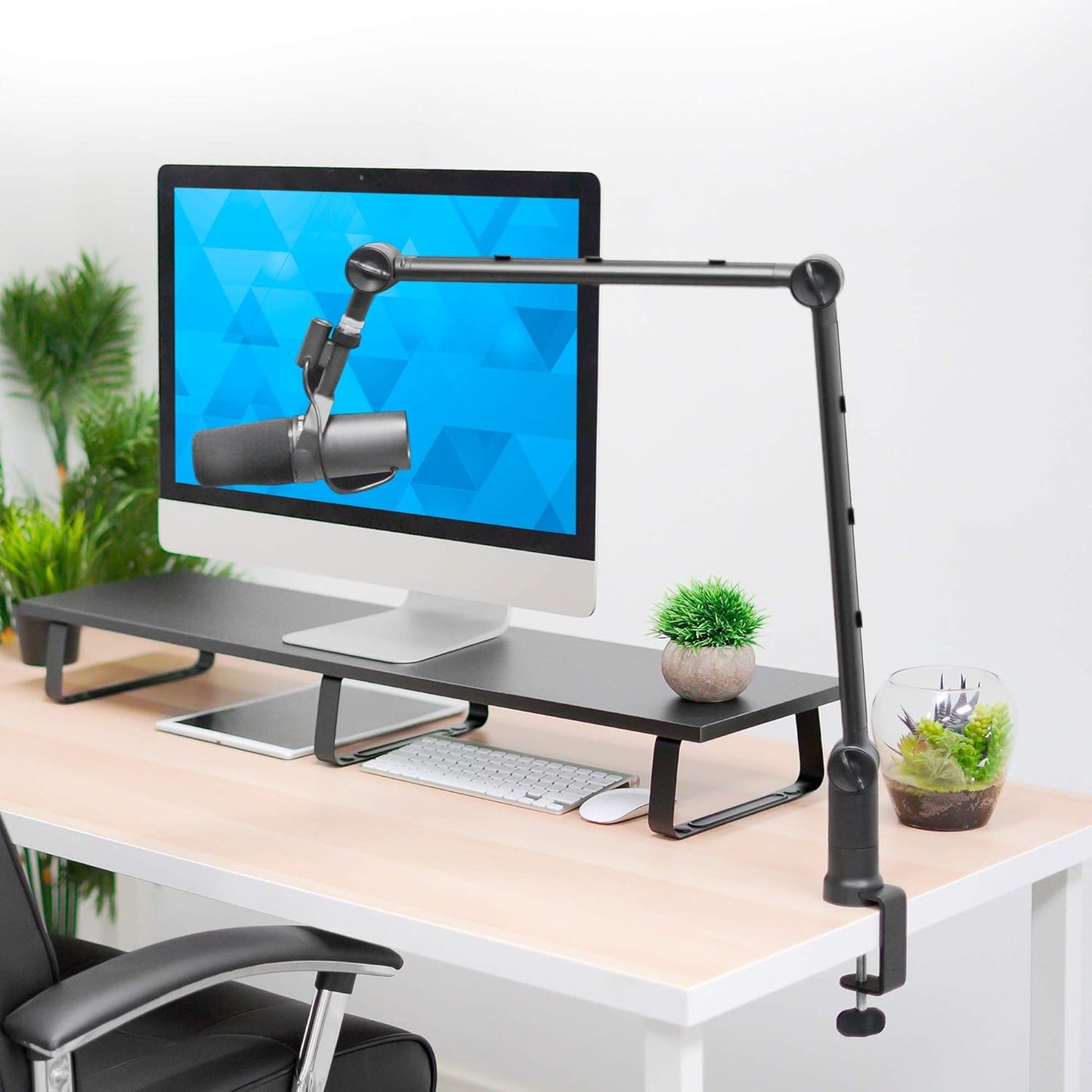 MOUNT-IT! Adjustable Microphone Boom Arm [3/8?™â€?to 5/8?™â€?Screw Adapter] Suspension Scissor Mic Stand, Desk Mount For Blue Snowball, Yeti, & Other Studio and Gaming Microphones (With Cable Management)