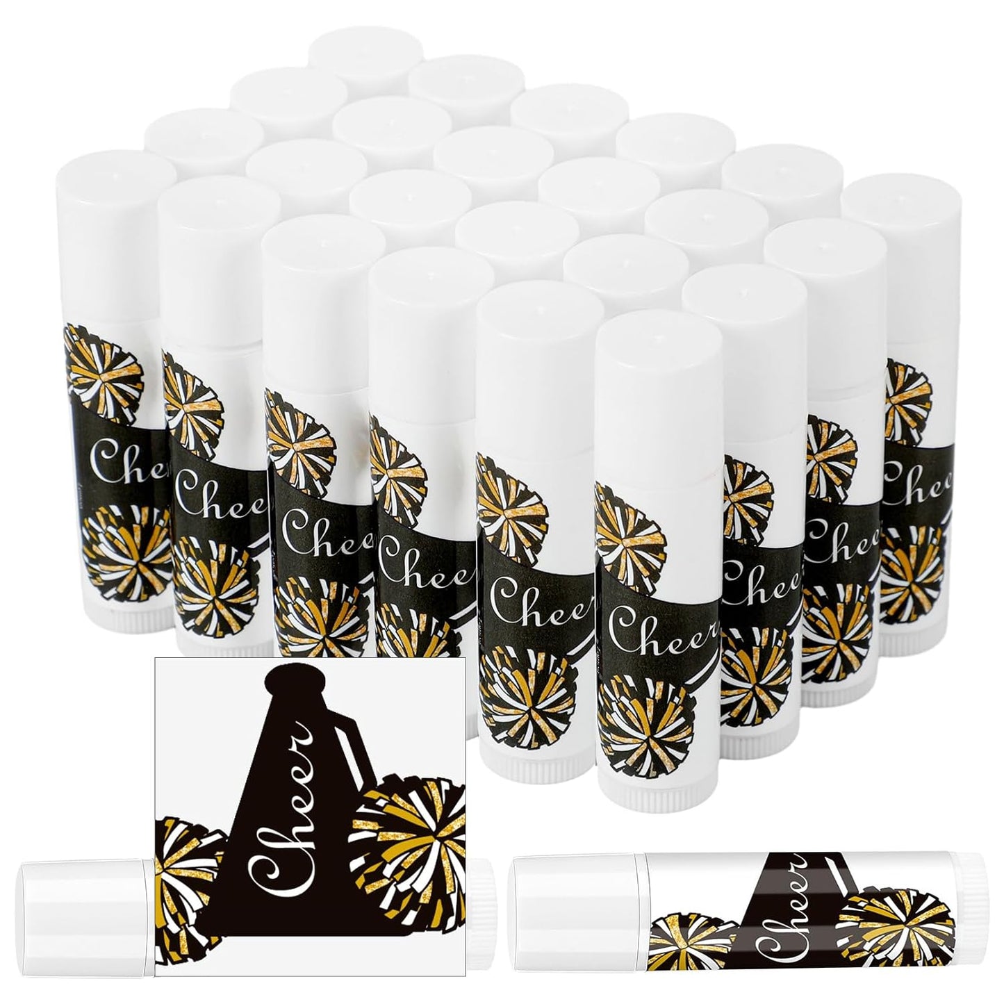 24 Pcs Cheer Lip Balm Cheer Teams Camp Gifts Pom Pom Leaders Party Favors Gear Lip Balm Mom Gift for Competitive Party Guest Supplies(Black)