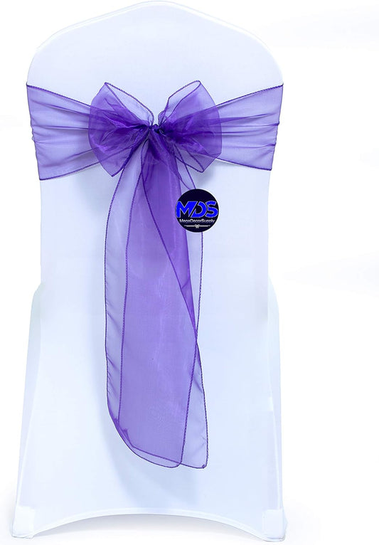 MDS Pack of 250 PCS Organza Chair Sashes Wider Dining Chair Bows Ribbon Tie Back for Wedding Party Birthday Bridal Shower Reception Event Banquet Home Chair Cover Decoration - Purple