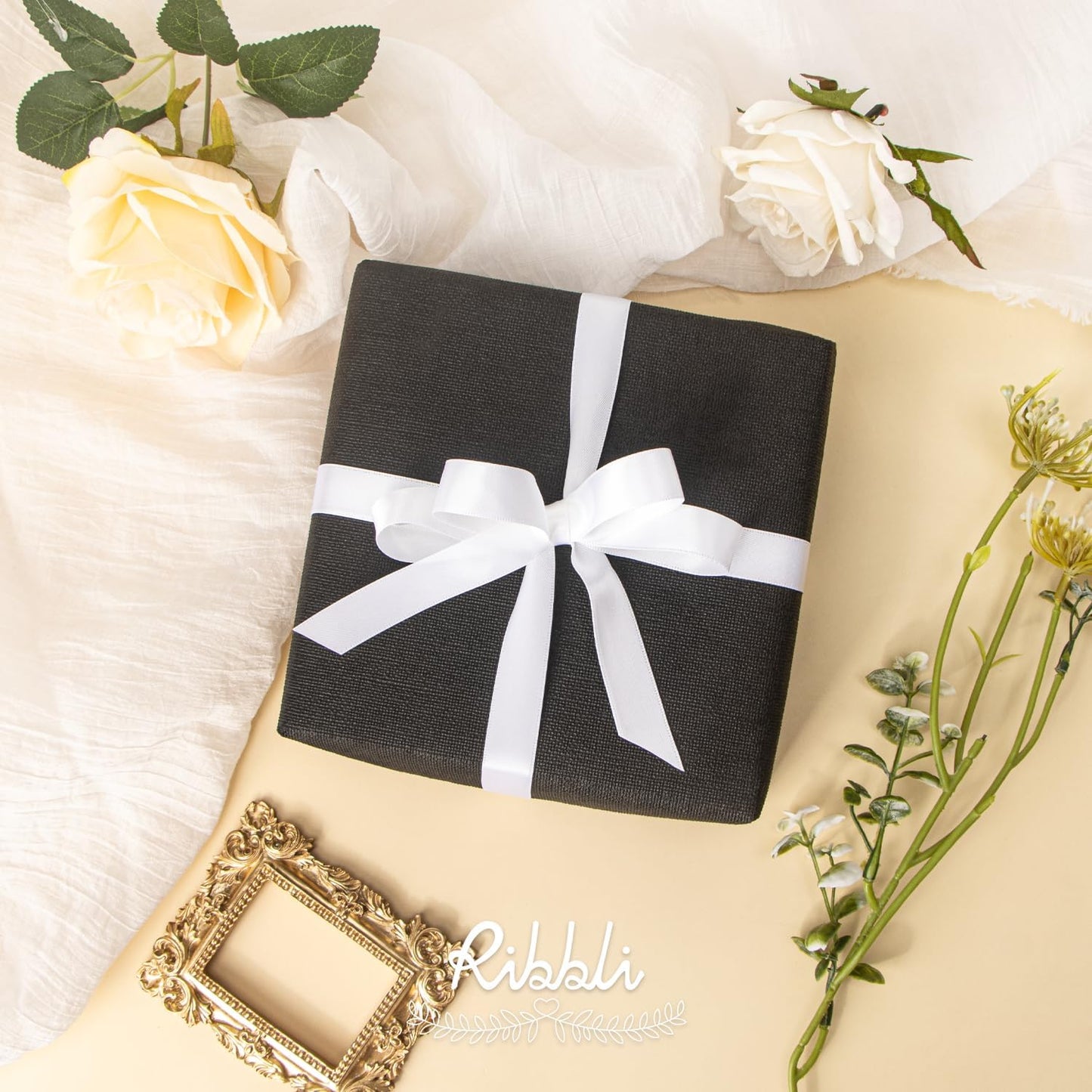 Ribbli White Satin Ribbon 5/8 inch x Continuous 25 Yards,Double Faced Satin Use for Craft, Gift Wrapping, Christmas Ornaments, Hair Bows, Bouquet Bows