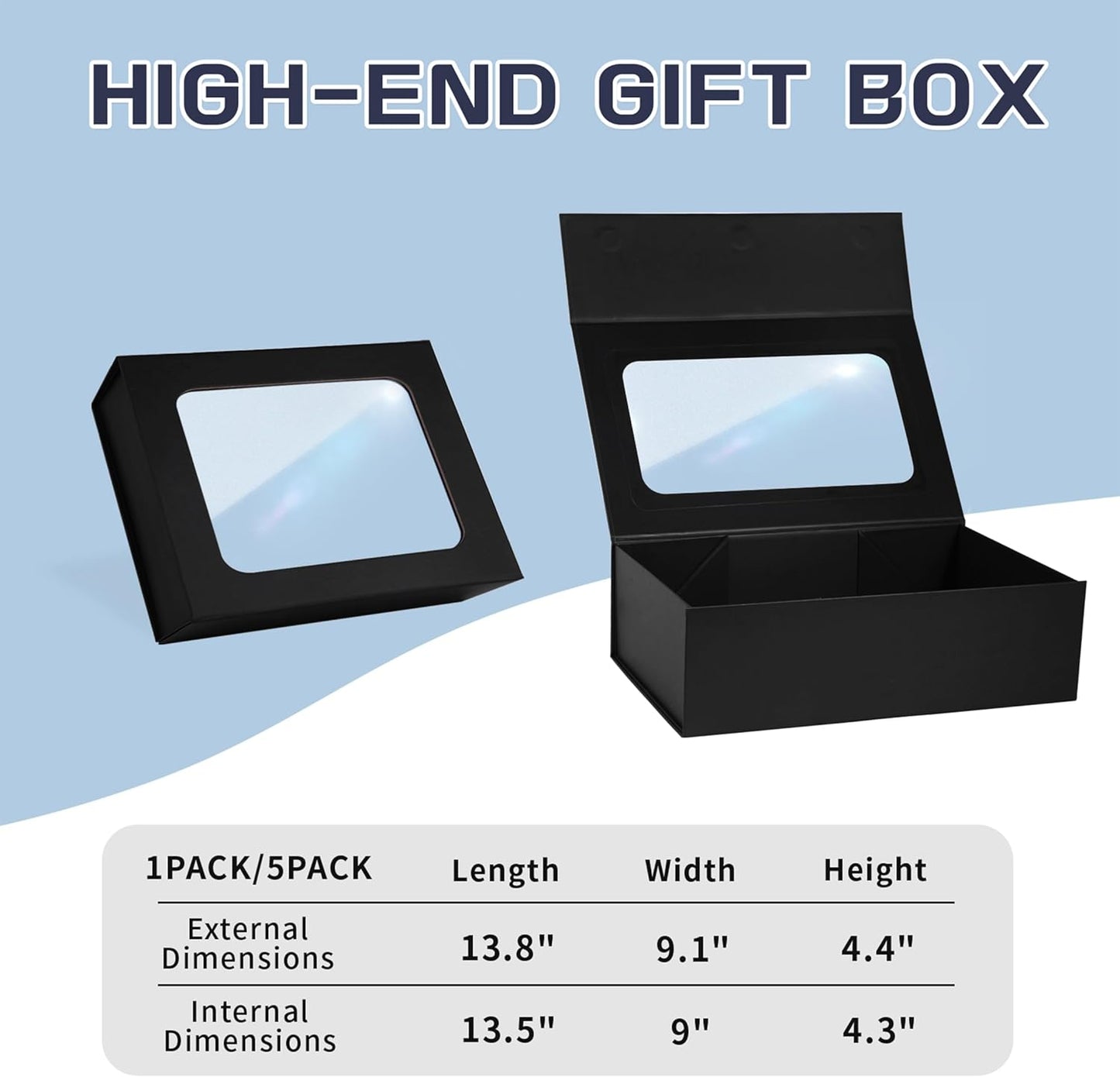 Black Large Gift Boxes with Window, 13.5"x9"x4.3" Bridesmaid Boxe for Gift Giving,Birthday Gift Box with Magnetic,Closure Lid Gift Boxes for Presents,Cute Boxe,Luxury for Gift Packaging,Gift Box for Wrapping Gifts