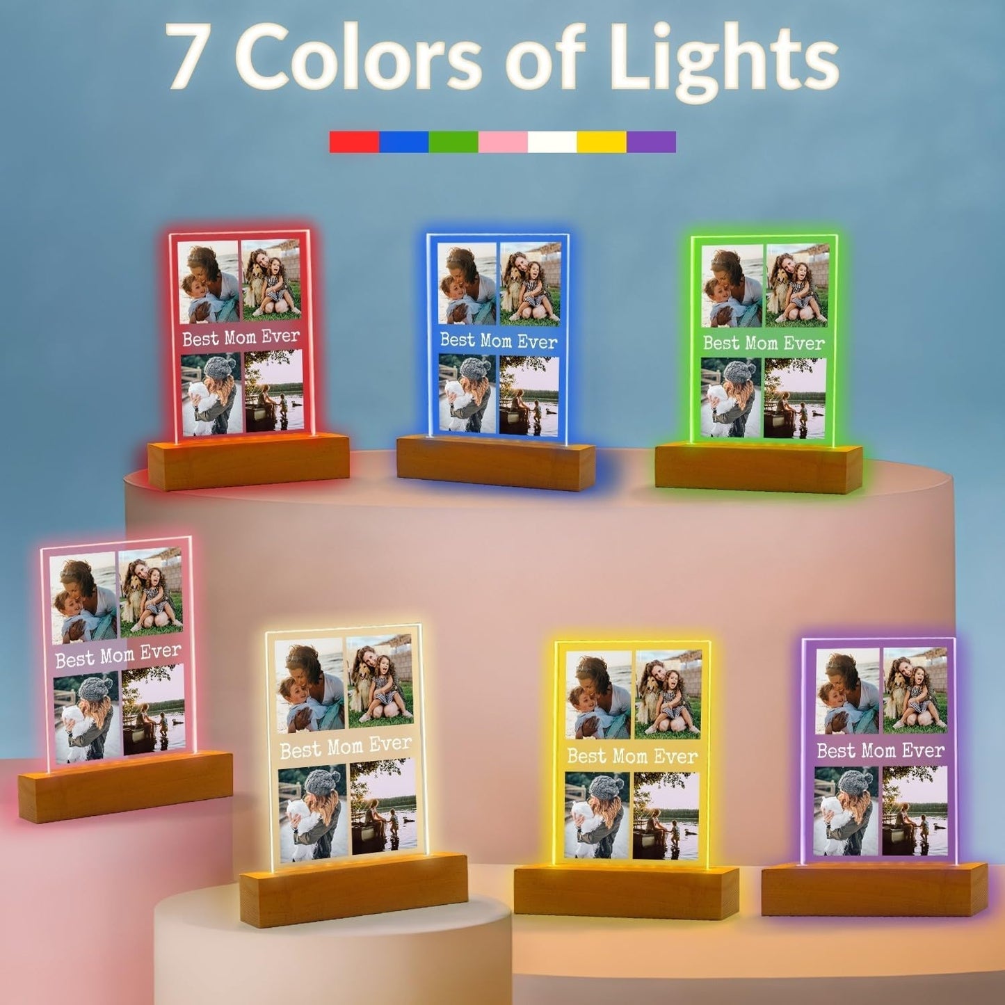 Custom Picture Frames with Photo, Personalized Photo Frame with Night Light, Customized Picture Frame, Personalized Mothers Day Christmas Birthday Gifts for Mom, Baby, Kid, Family