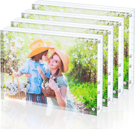 Acrylic Picture Frame, Clear Freestanding Double Sided 20mm Thickness Frameless Magnetic Photo Frames Desktop Display with Gift Box Package (5x7 4 pack)