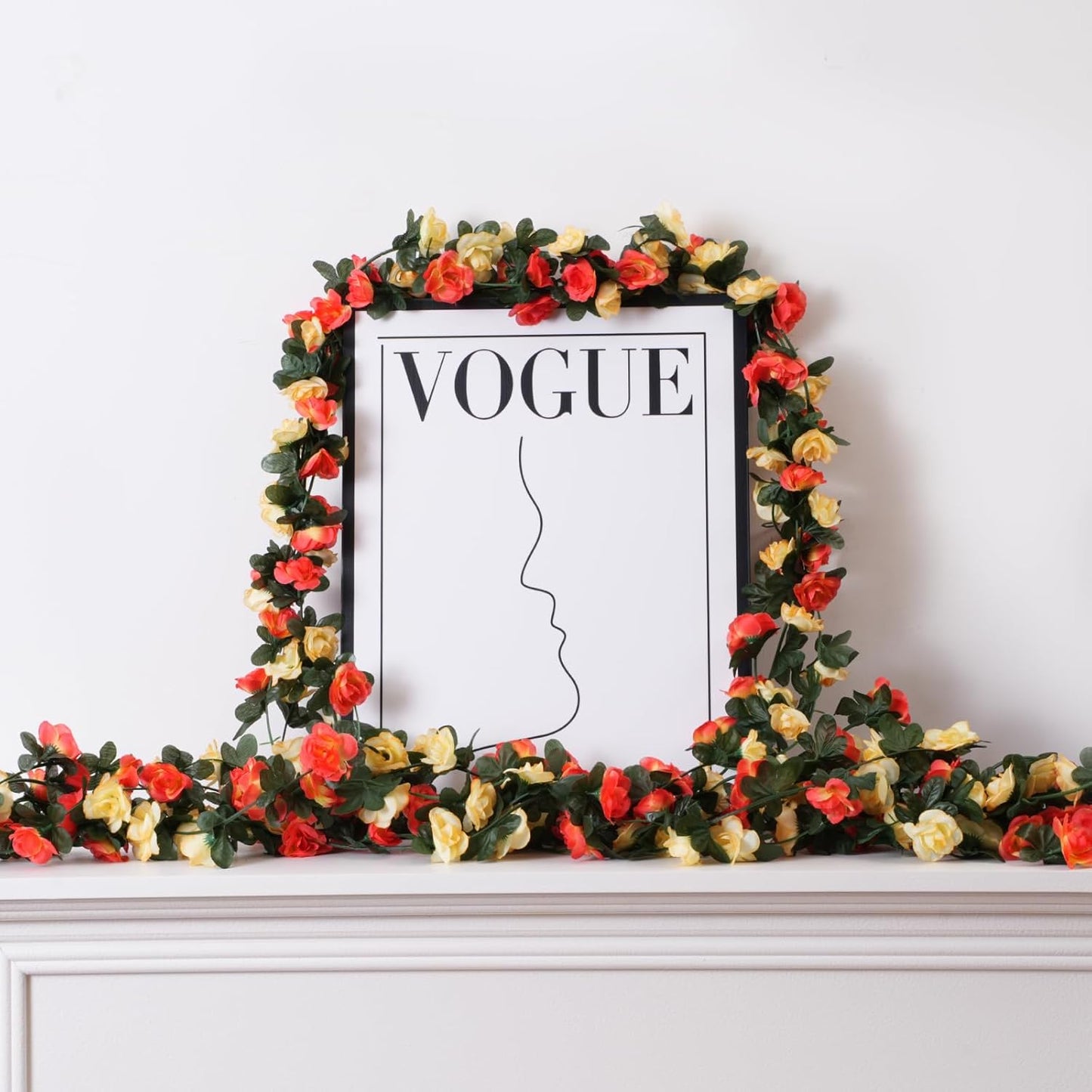 5 Pcs 41FT Flower Garland, Artificial Rose Garland Flowers Plants Fake Flower Hanging Rose Ivy, Birthday Party Valentine's Day Wedding Wall Arch Decor（Orange）