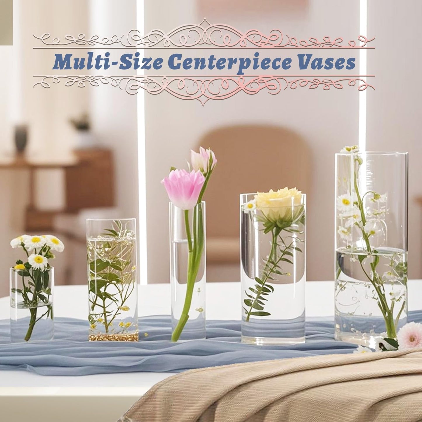 42pcs Glass Vase Cylinder Vases for Centerpieces 7 Vases of Different Sizes Small Flower Glass Clear Vases Home Decor Centerpiece Table Flower Vase Decorations for Wedding Decoration＆Holiday
