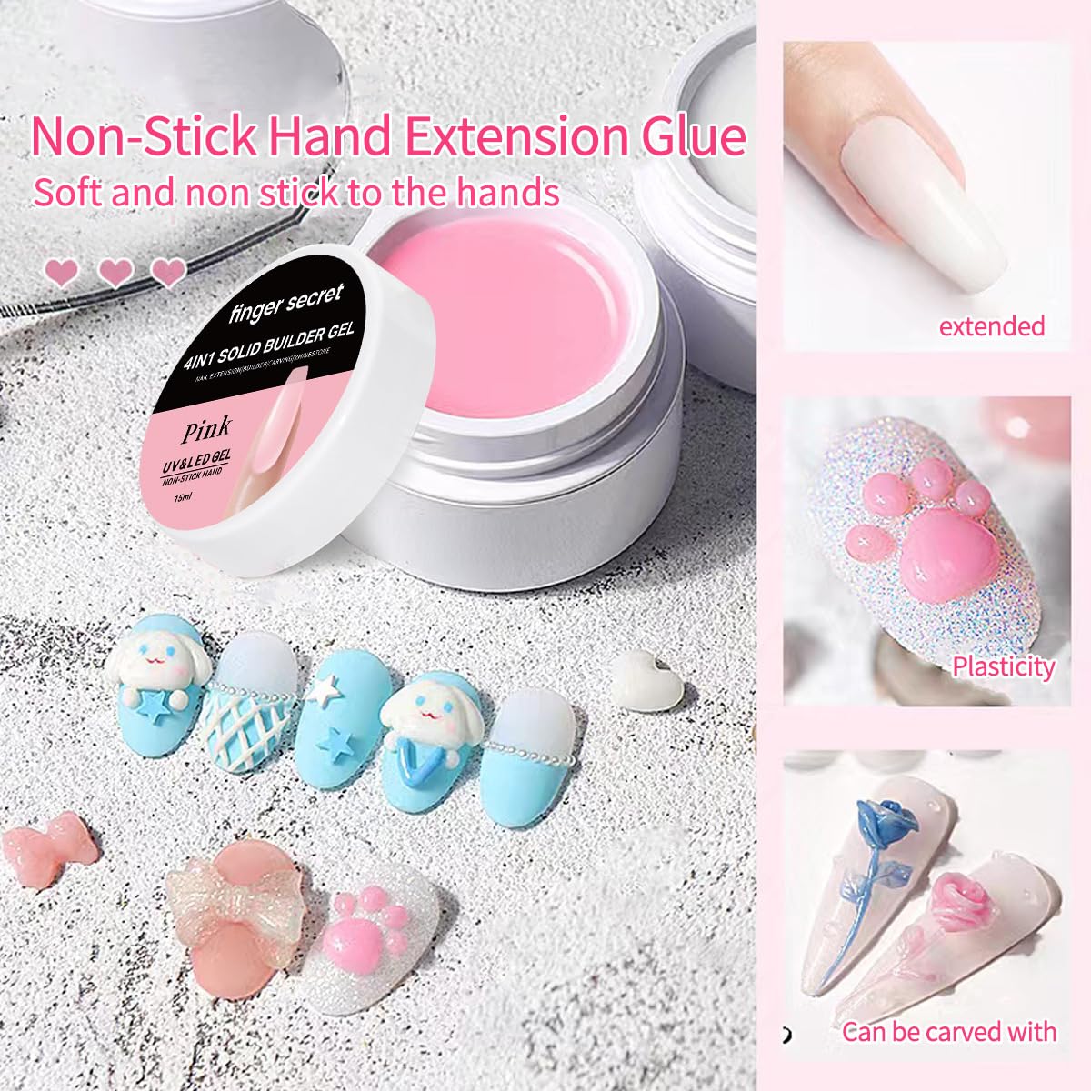 Solid Builder Gel for Nails Hard Gel 3D White Nude Pink Clear Colors for Nail Extension DIY Nail Kit