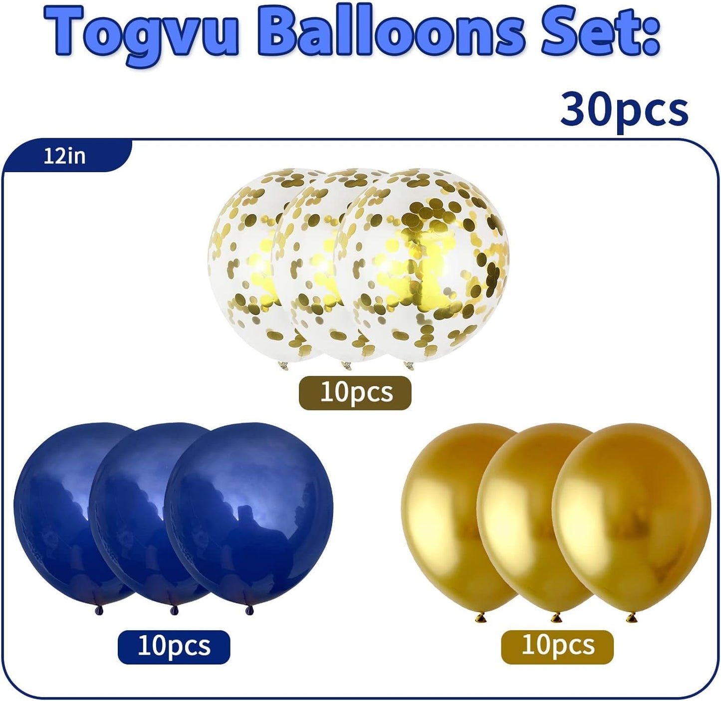 Balloons Navy Blue and Gold, 12 Inch Navy Blue Metallic Chrome Gold and Confetti Latex Balloons, Blue Gold Party Balloons Helium Balloon Set for Boys Birthday, Wedding, Baby Shower Party Decorations