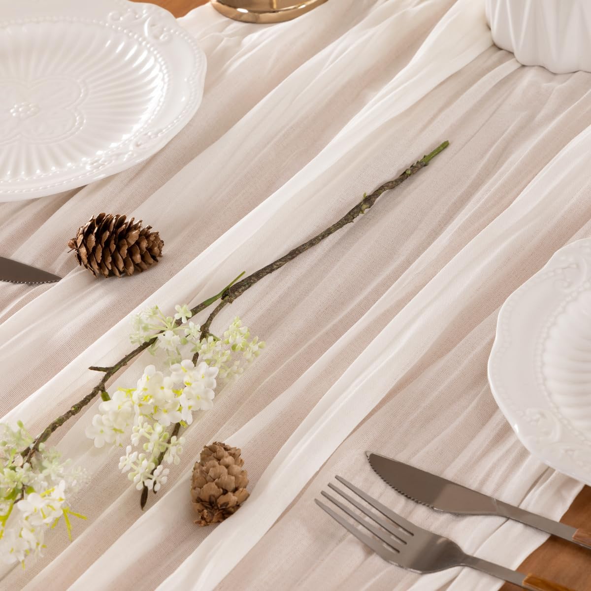 Ivory Table Runner Cheesecloth Table Runner 4 Pack 10FT Farmhouse Table Runners 120 Inches Fall Table Decor Dining Room Centerpiece Wedding Boho Baby Shower Birthday