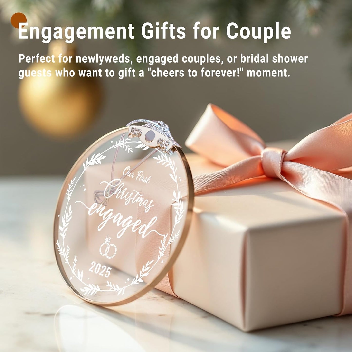 Engagement Gifts for Couples 2025, Our First Christmas Engaged Glass Ornament, Gifts for Newly Engaged Couples, Happy Engagement Gift for Her, Bride to Be, Newly Wed