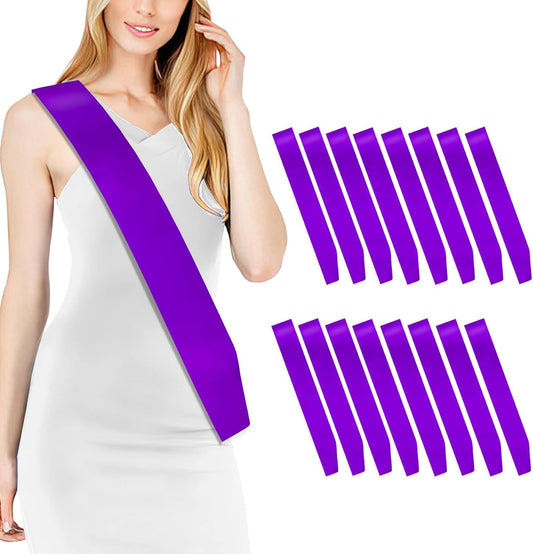 16 Pcs Satin Sash - Purple Sash for Bride, Pageants, Graduation, Hen Party, Homecoming - Plain, DIY Custom Sashes