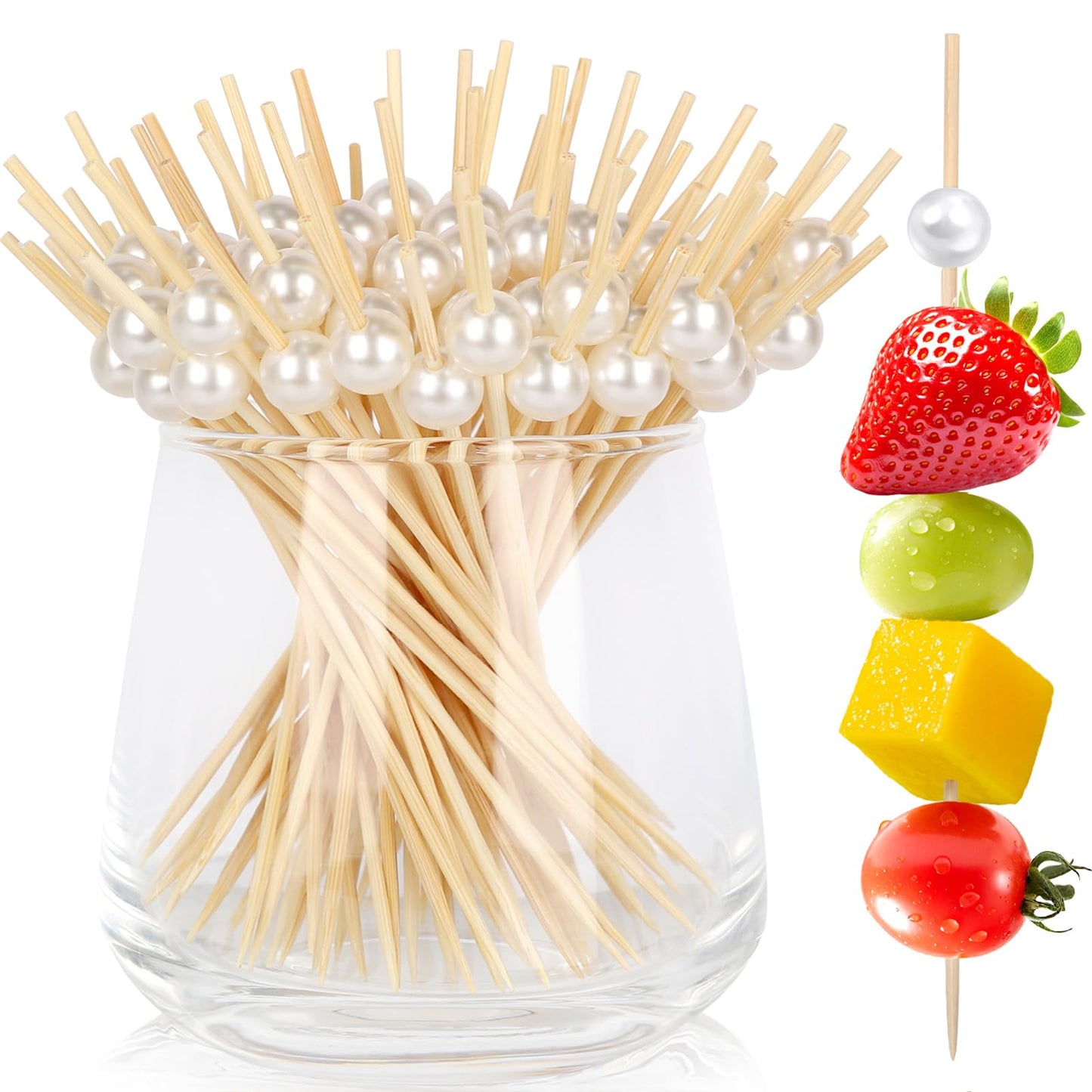 FATLODA 200PCS Cocktail Picks, White Pearl Fancy Toothpicks for Appetizers
