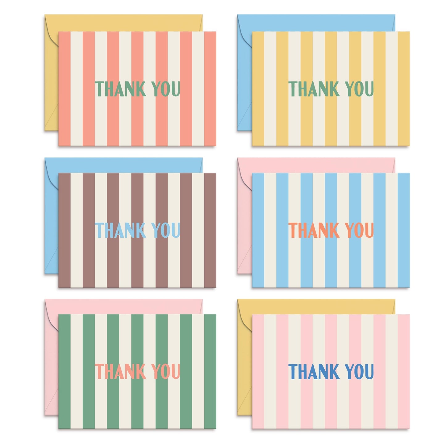 Sweetzer & Orange Summer Stripes Thank You Cards – Set of 24 Blank Cards with Envelopes – 6