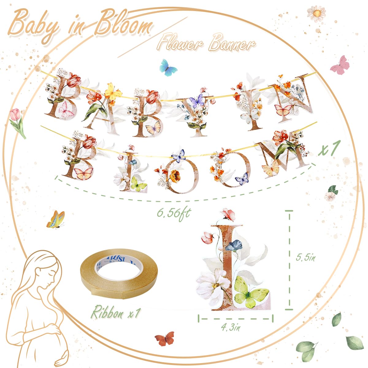 Flower Butterfly Baby in Bloom Banner, Floral Baby Shower Sign