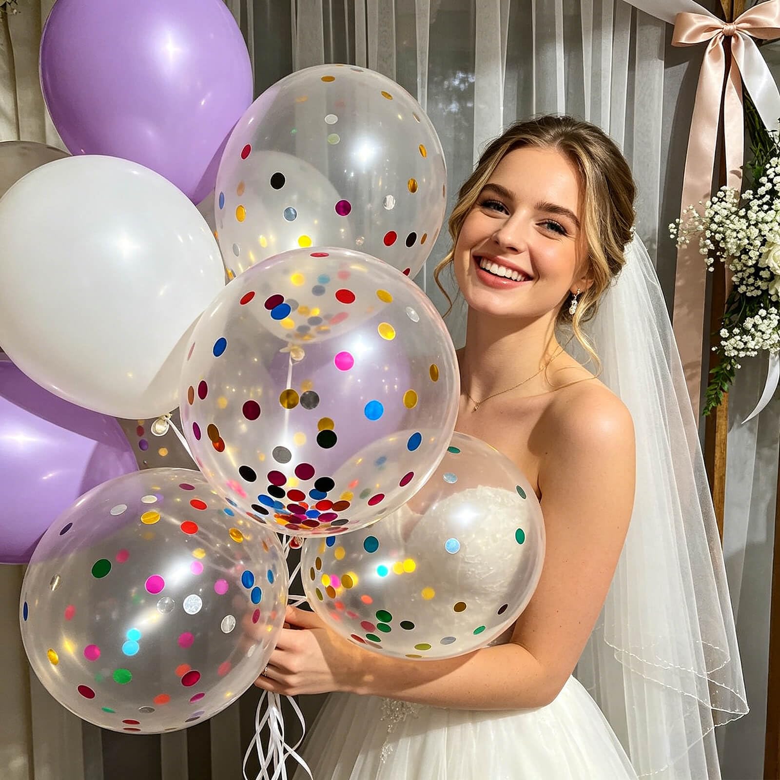 100pcs Rainbow Multicolor Confetti Balloons 12 inch